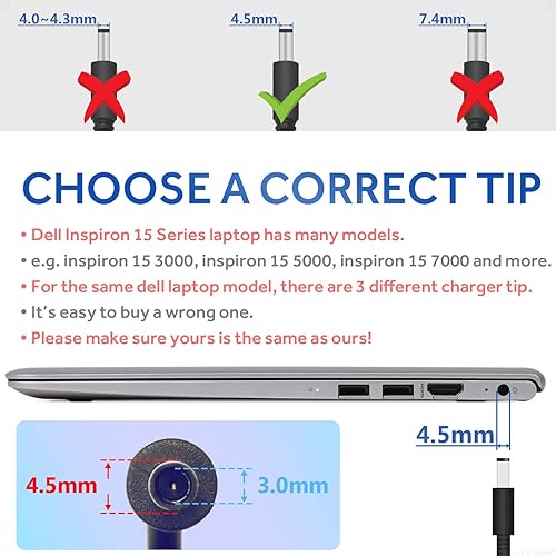 Miniatura 4 de Cargador adaptador de CA de 65 W para laptop Dell in-spiron 13 15 17 7347 7348 3552 3558 5000 5552 5555 5558 5559 5755 5758 5759 P24T P24T001