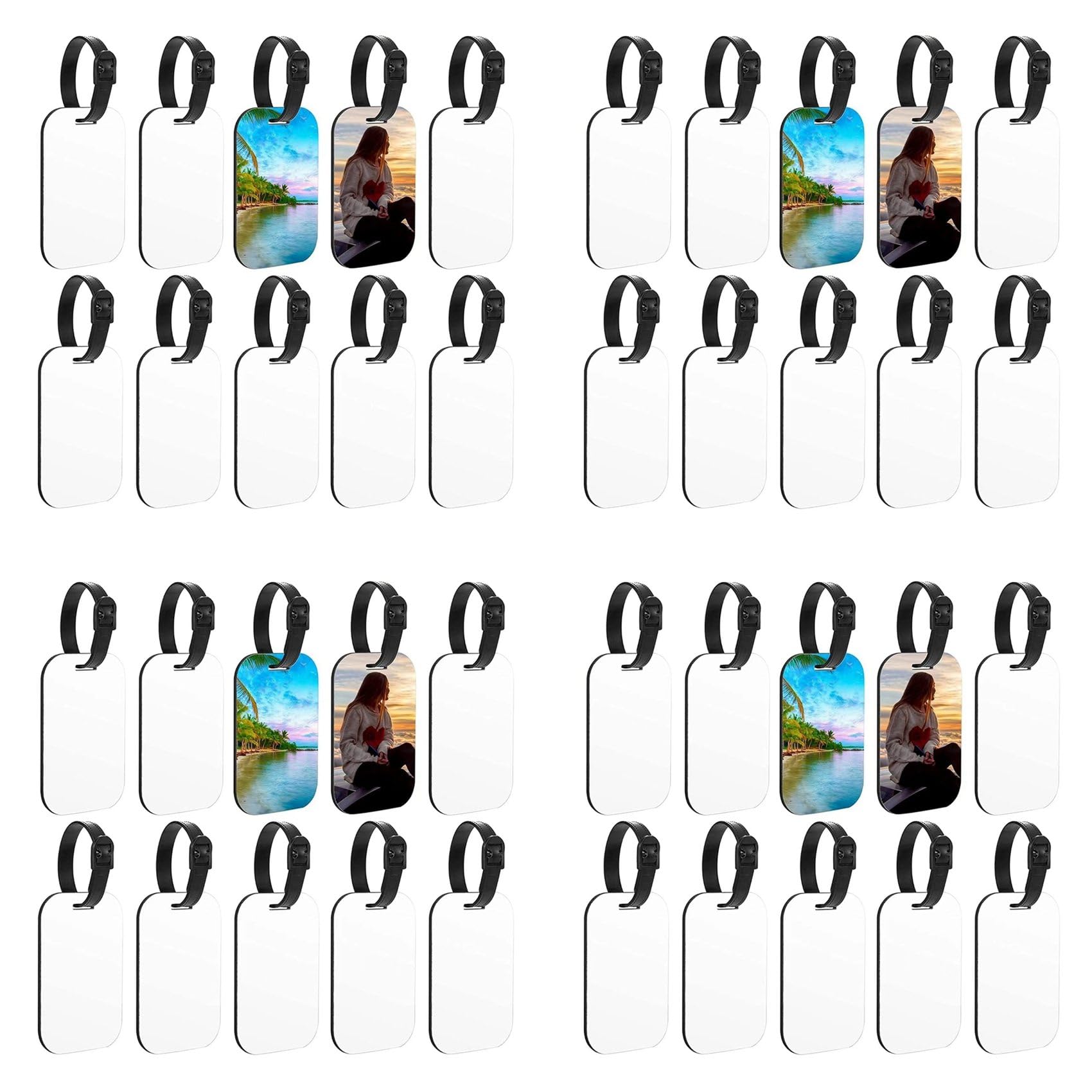 Vjsujehgy 40PCS Sublimation Blank Luggage Tags White Blank Travel Bag Baggage Tags with Strap Double Sided Suitcase Label Tag