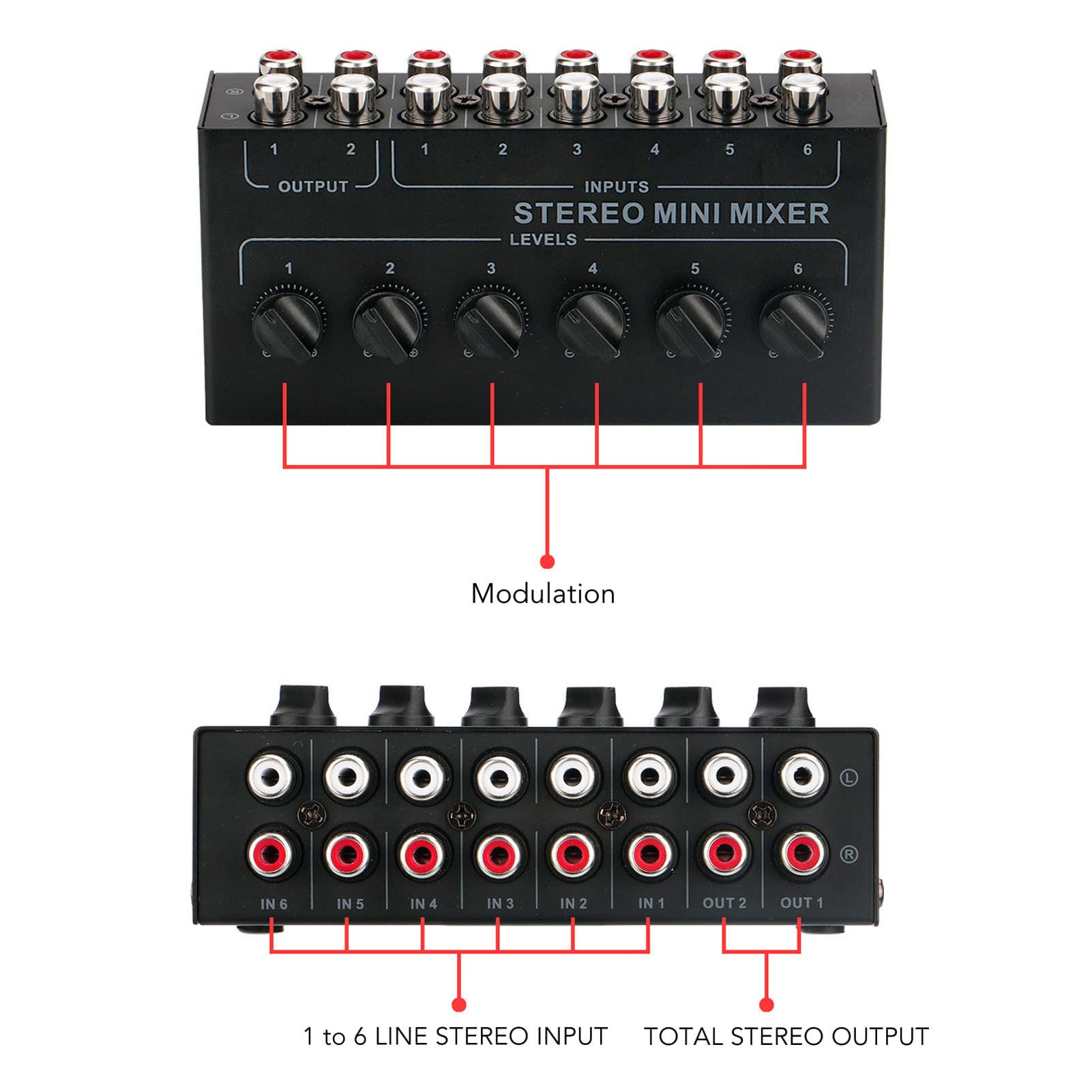 Mixer Audio Portatile 6 Canali con Controllo Volume per Registrazione Streaming Gaming Microfono USB per Live e Podcast