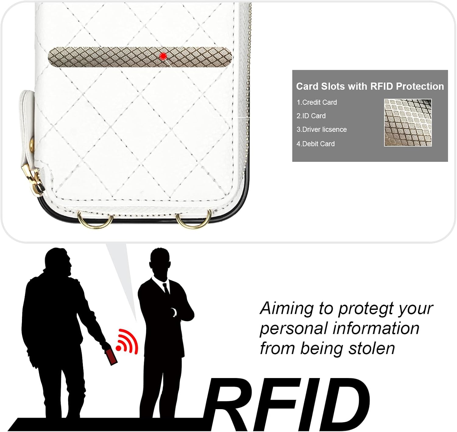 Bocasal Crossbody Wallet Case for iPhone 17 Air, RFID Blocking PU Leather Zipper Handbag Purse Flip Cover, Kickstand Folio Case with Card Slots Holder Wrist Strap Lanyard 5G 6.5 Inch (White)