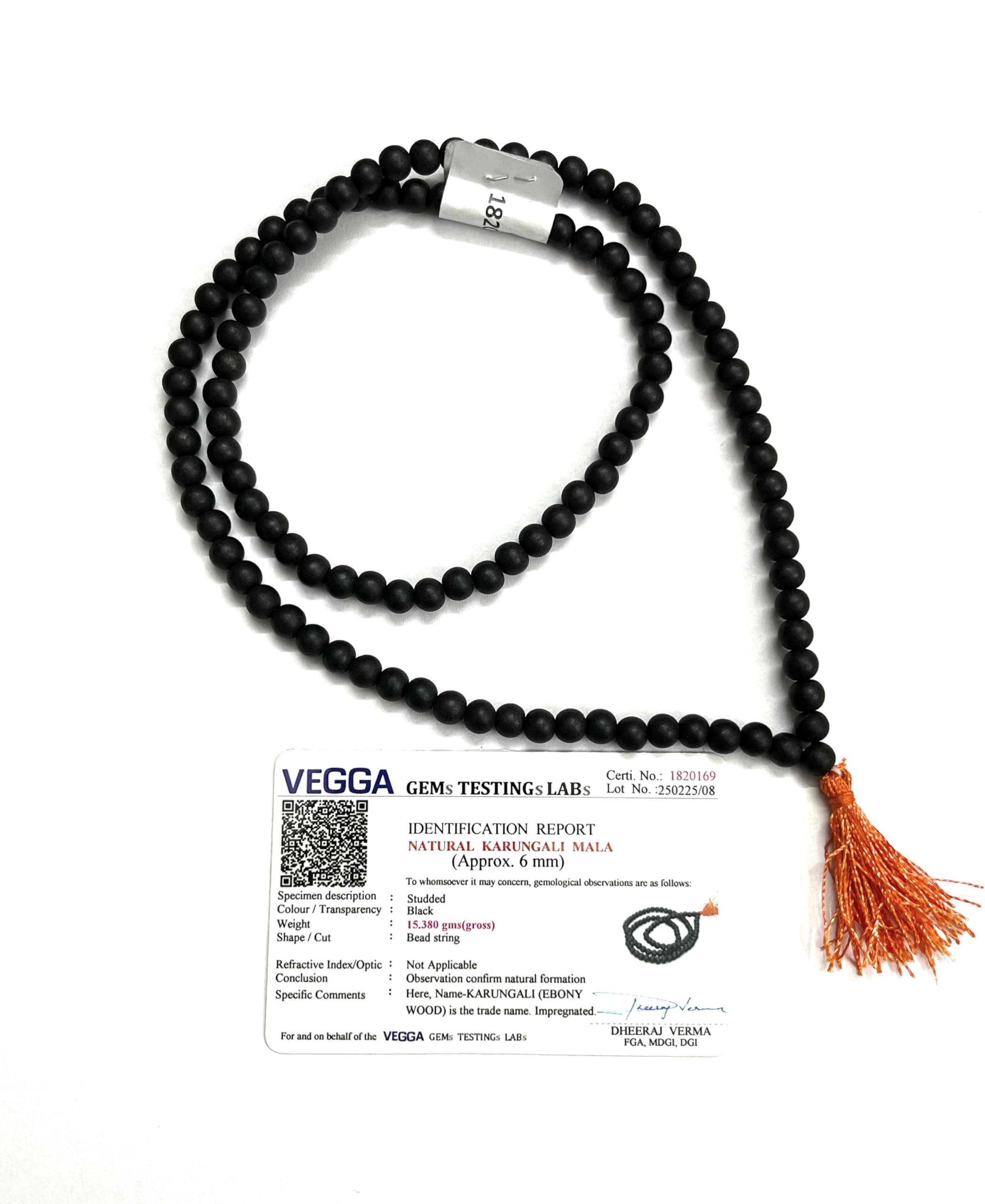 TwiceWise 100% Natural Unpolished Karungali Malai Original 108 Beads 6mm - Certified Karungali Mala Original - Black Ebony Wood Necklace for Spiritual Growth & Meditation