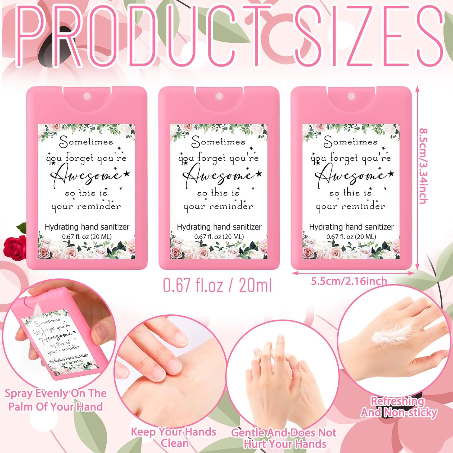 24 Pack Travel Size Hand Sanitizer Spray Bulk Mother's Day Church Gift Teacher Nurse Employee Appreciation Week Thank You Gift Mini Motivational Hydrating Pocket Sprays for Women
