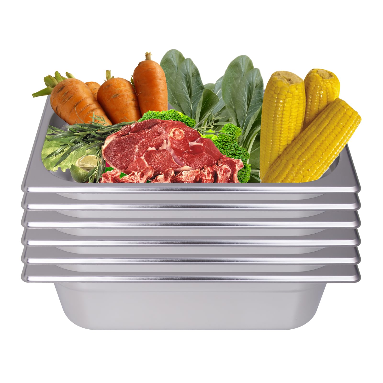 4 Pack 1/3 Size 3-5/8" Depth Hotel Pan With Lids, Stainless Steel Steam