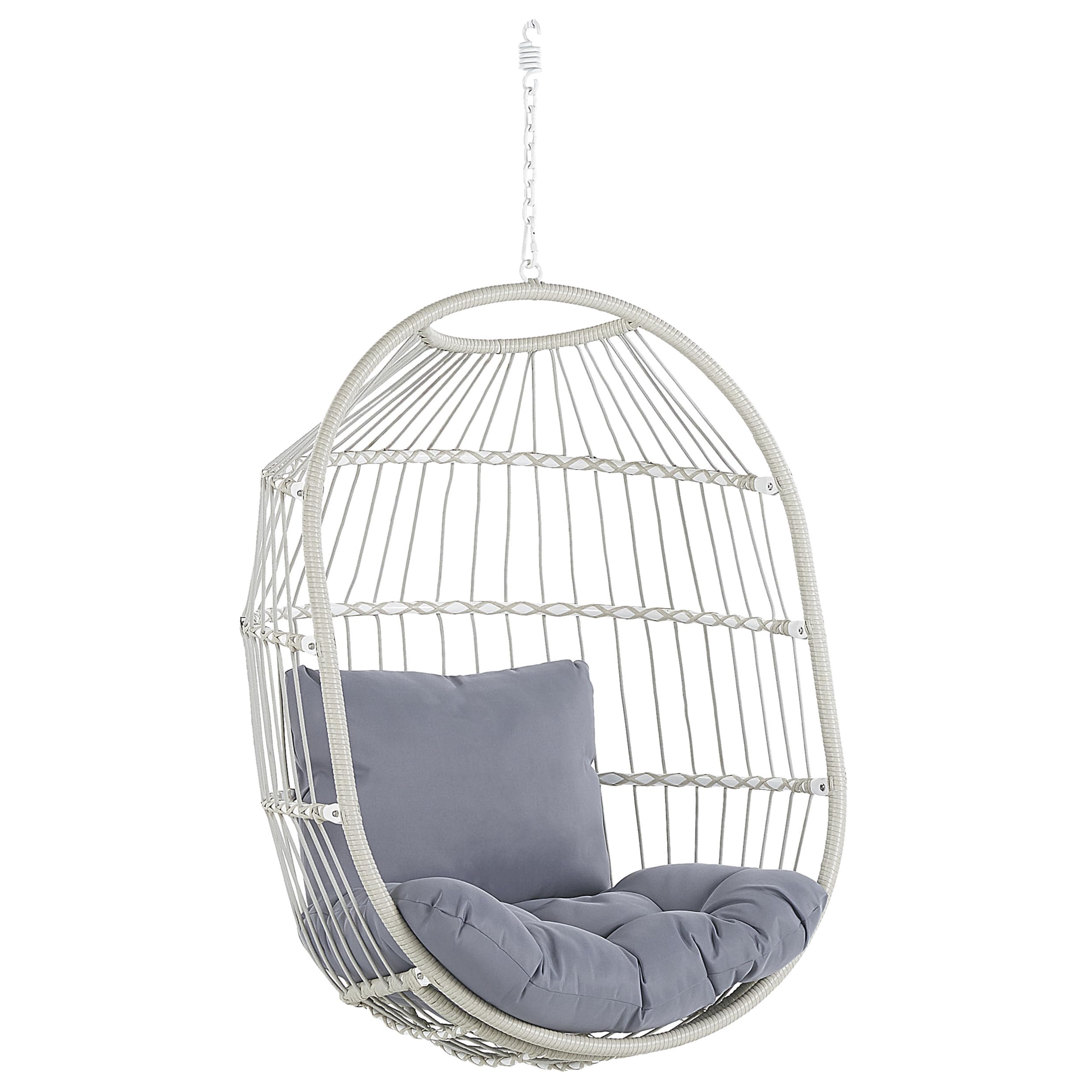 Fauteuil Suspendu avec Coussin et Support Blanc ø 102 cm en Polyrotin Très Cozy pour Maison Style Boho Beliani