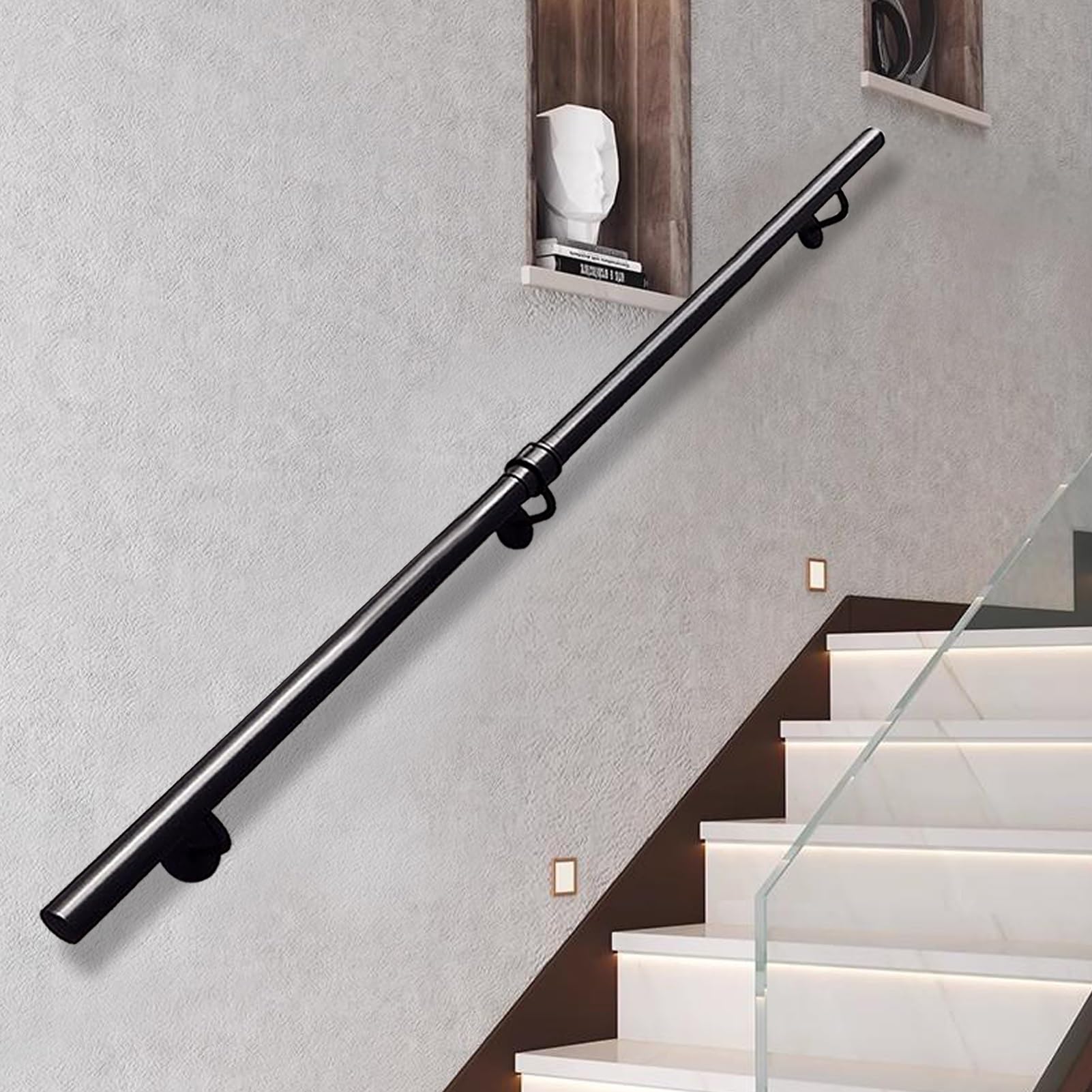 FKXSXAZ Stairs Hand Railings, Black Galvanized Industrial Iron Handrail for Indoor & Outdoor Wall Mount Support, Exterior Deck Rail Safety Grab Bar(13ft/390cm)