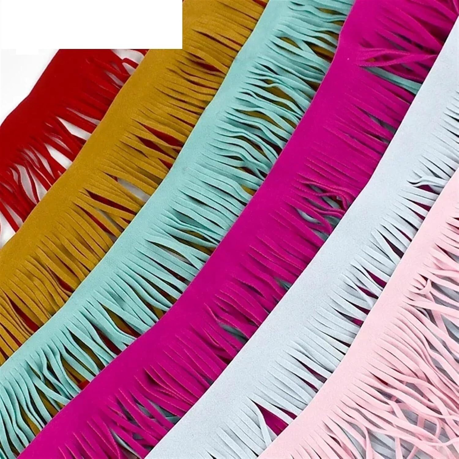 5 mètres de Garniture de Pompon en Cuir et Daim, adaptés aux Sacs et aux vêtements(TF005-RoseRed63,15cm)