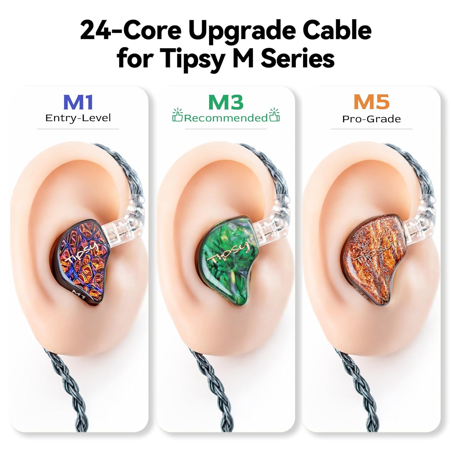 Tipsy Melody 3 IEM Cable, 2 m Long, 24‑Core Silver‑Plated, No Mic, Deep Green, Compatible with Tipsy M Series(0.78mm - Recessed)