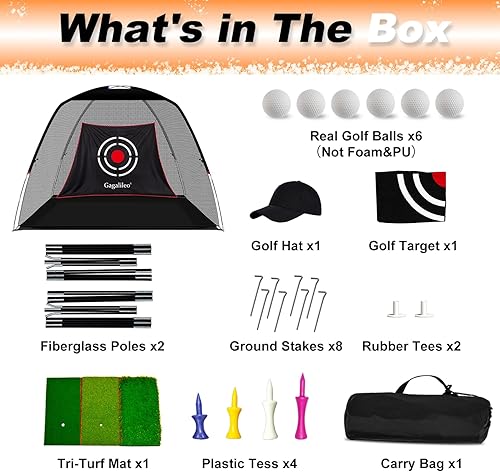 Vista 9 de Gagalileo Golf Net: Backyard Driving Real Golf Ball Practice Hitting Training by Turf Mat Target Indoor Outdoor Chipping Swing Gift for Golfers Dad