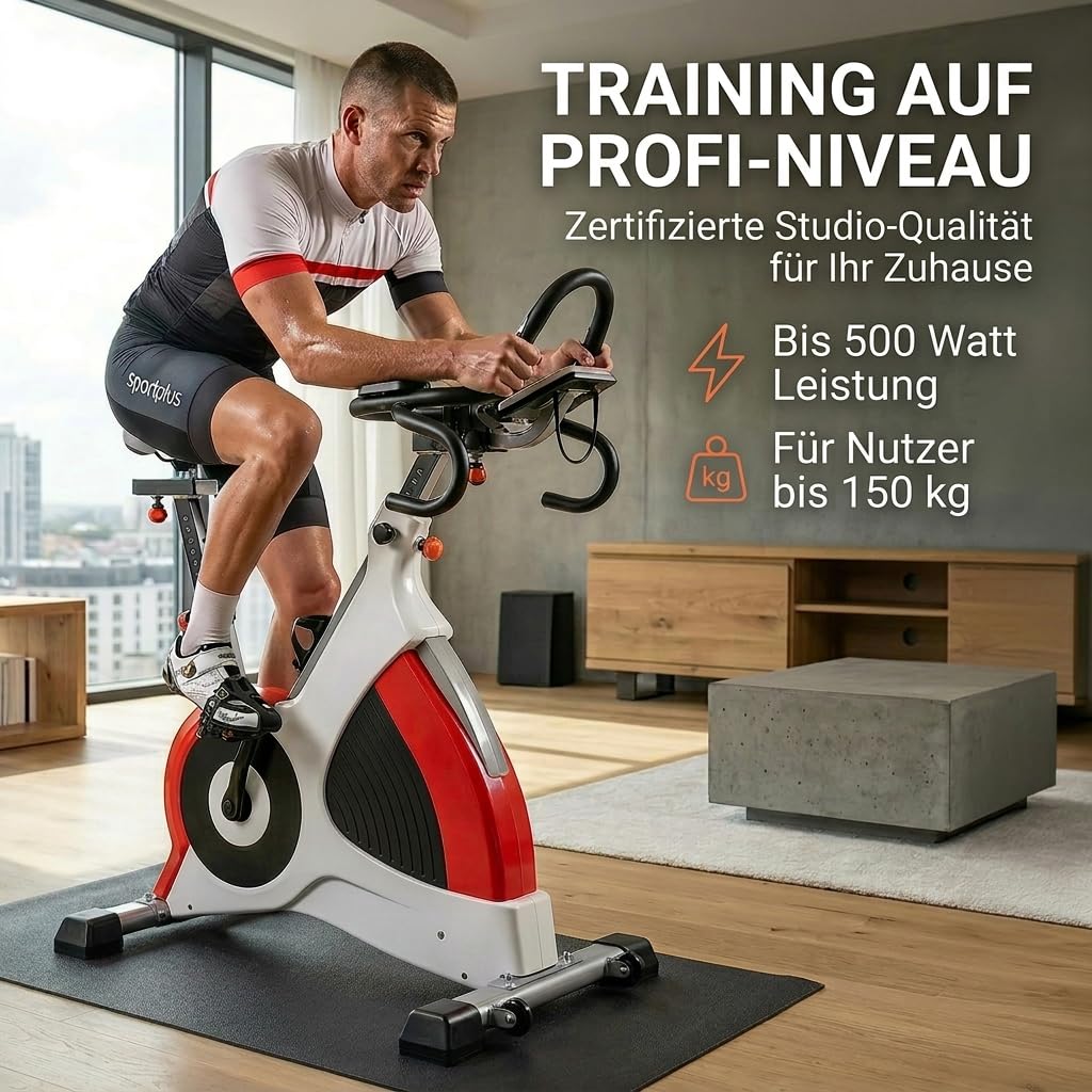 SportPlus Speedracer, Indoor Cycling Bike in Studioqualität, 50 Widerstandsstufen, Triathlonlenker & Rennsattel, Bis 500 Watt, Benutzergewicht bis 150 kg, SP-SRP-3000