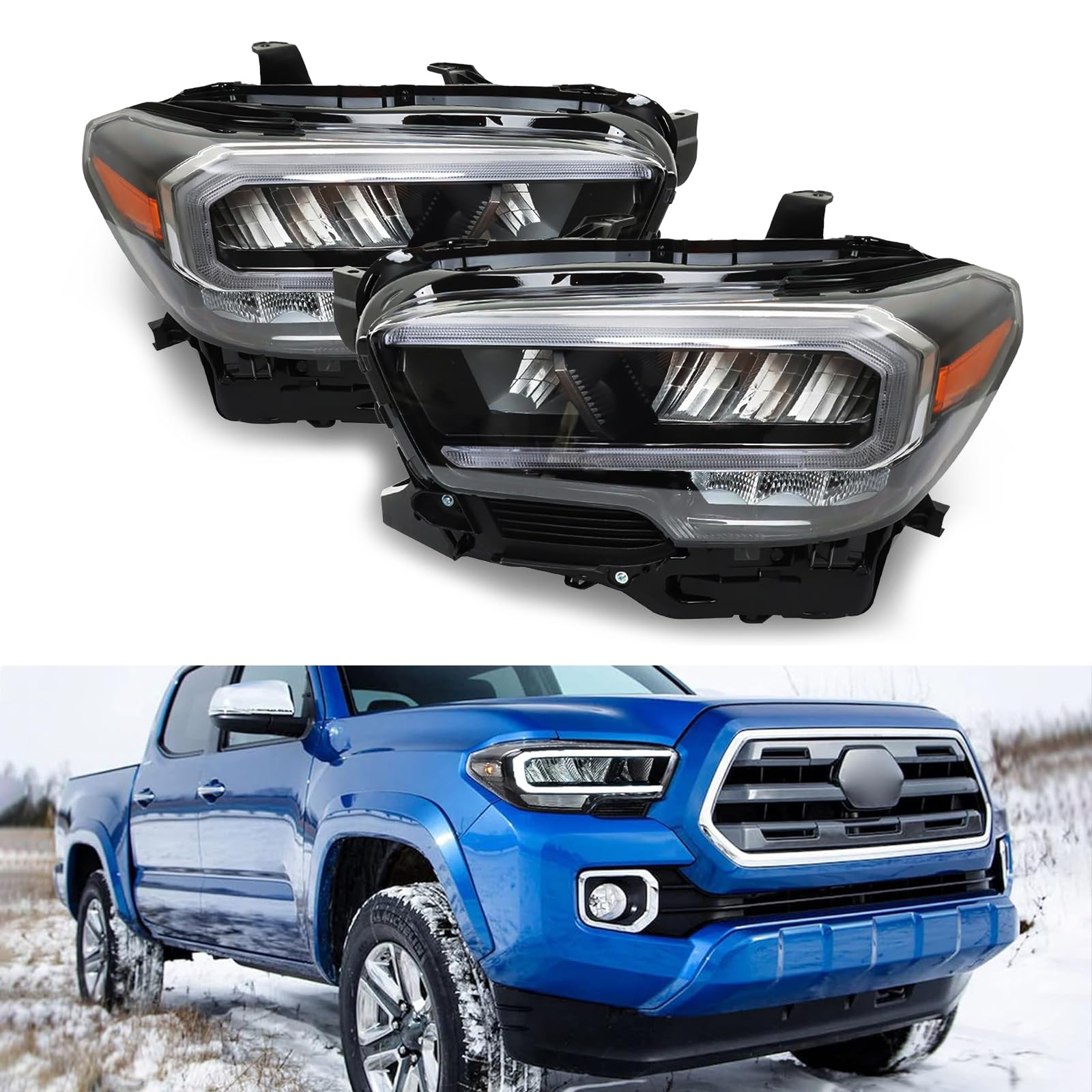 LED Clear Headlight Assembly For Toyota Tacoma 2020-2023 Front Lamps DRL with Driver and Passenger Side with Bulbs 81110-04300 81150-04300