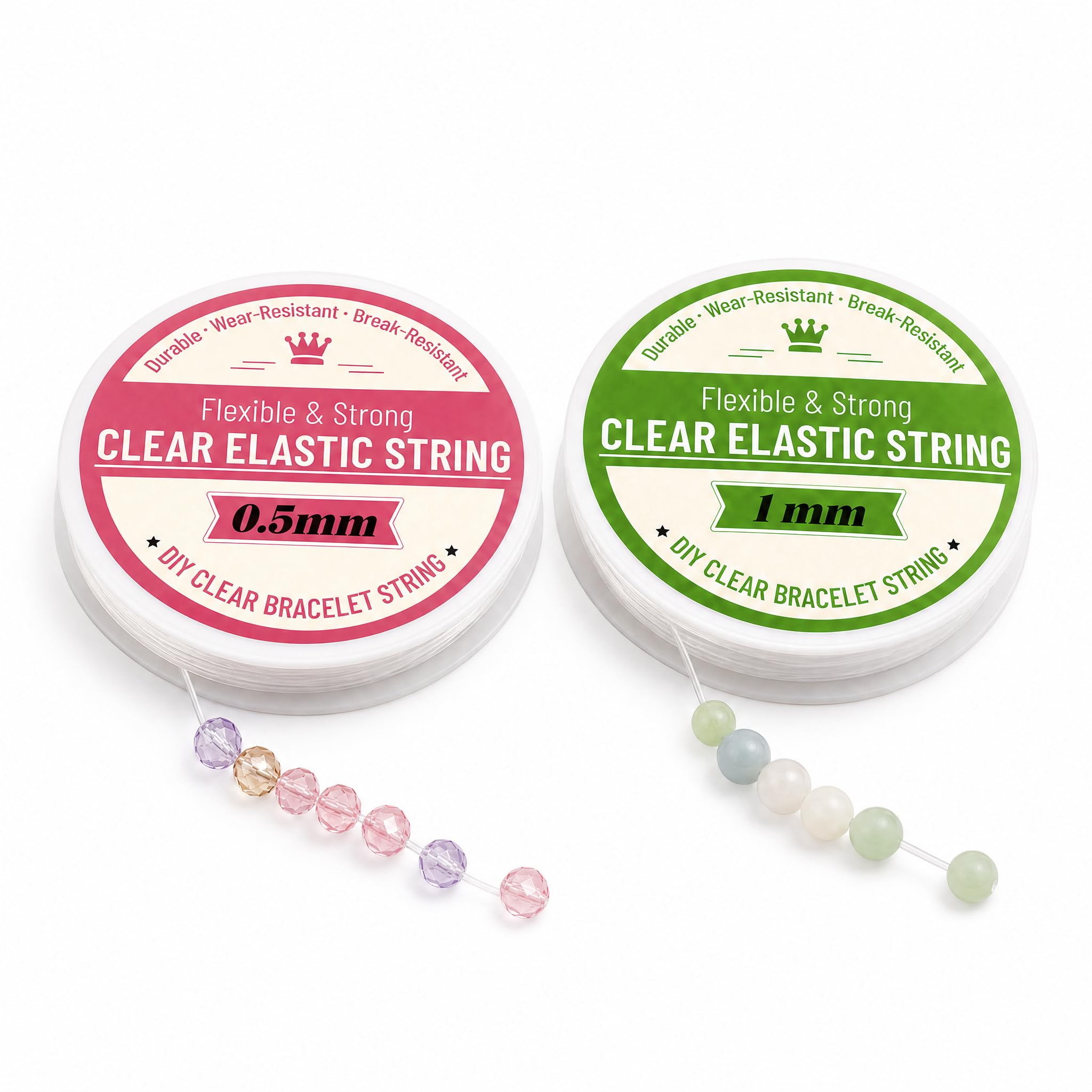 2 Spools Bracelet String Kit,Clear Elastic String,0.5 mm x 17 m and 1.0 mm x 5 m,Strong and Stretchy Beading Cord for Bracelets,Necklaces and Jewellery Making 002