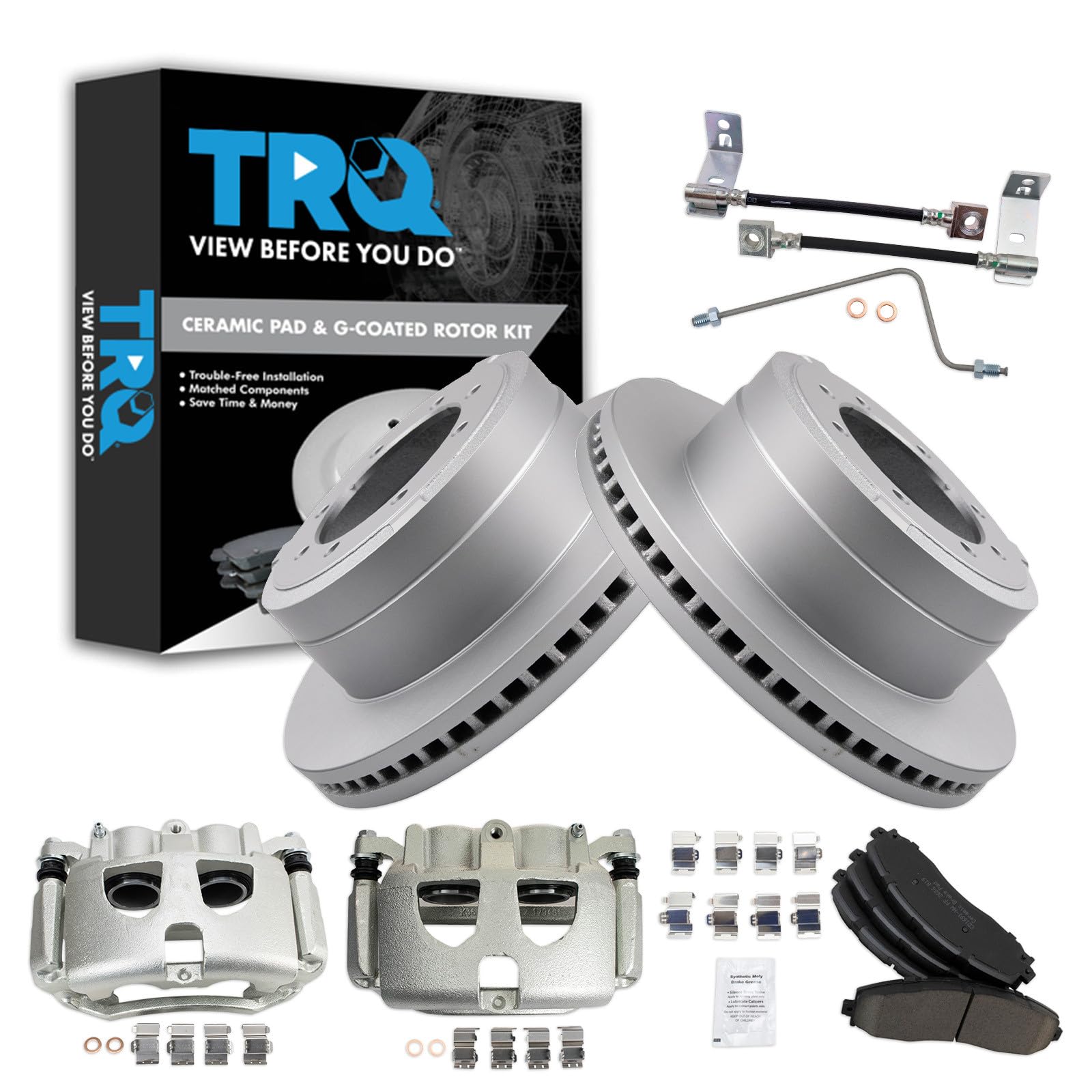 TRQ Brake Pad &amp; Rotor Kit Premium G-Coated Ceramic Compatible with 2017-2019 Ford F-350 Super Duty
