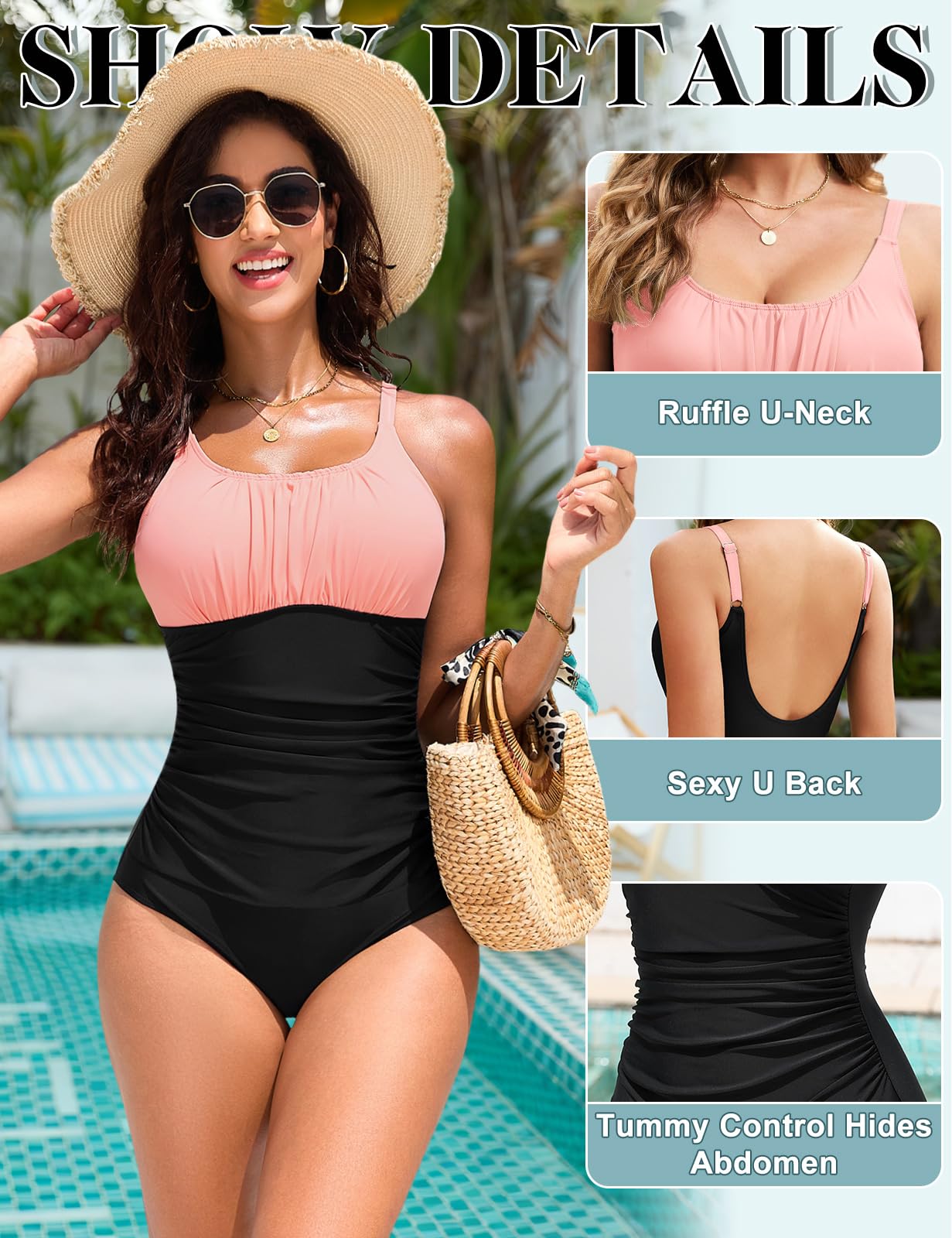 Bañadores Mujer Reductores Tallas Grandes Control de Barriga Traje de Baño Una Pieza Push Up Vientre Plano Monokinis Natación