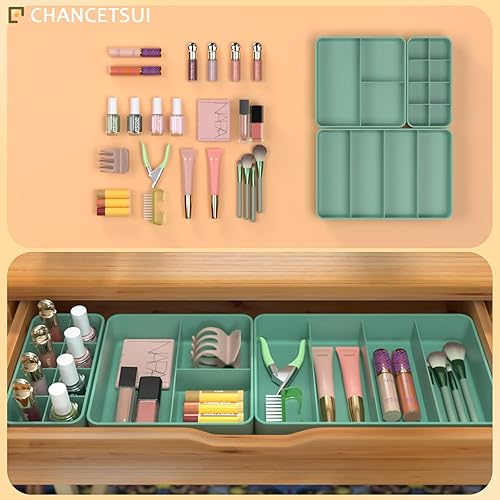 Miniatura 3 de CHANCETSUI Juego de bandejas de almacenamiento organizadoras de cajones, modulares, apilables para tocador, baño, maquillaje y cuidado personal,