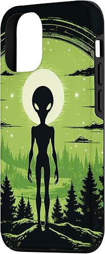 Vista 2 de iPhone 14 Pro Cute Green Alien Head UFO Space Face Alien Case