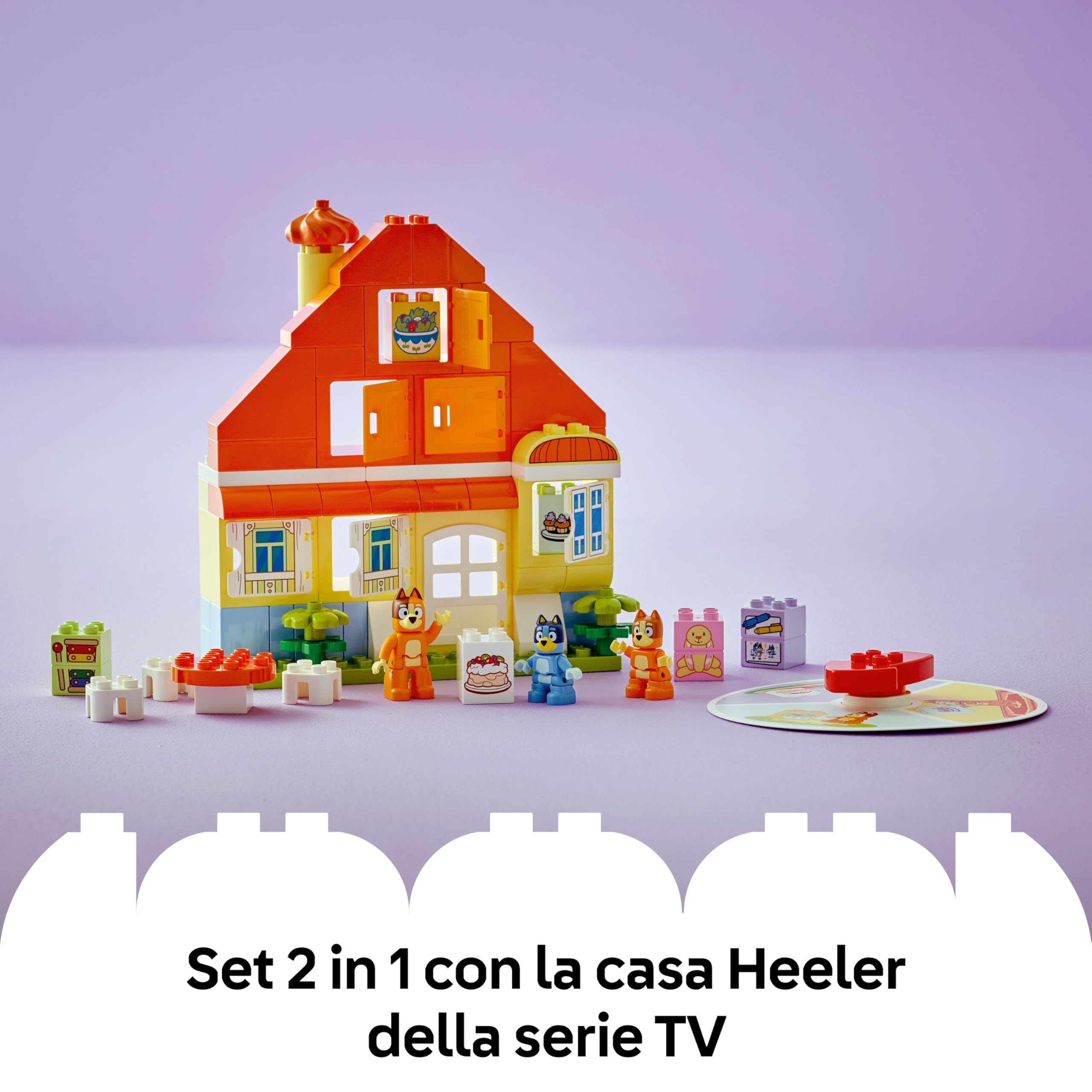 LEGO DUPLO Bluey: Casa della Famiglia Bluey con Gioco di Memoria - Giochi Educativi con 3 Personaggi, Casetta con Finestre Apribili e Gioco da Tavolo - Regalo per Bambine e Bambini 3+ Anni - 10459