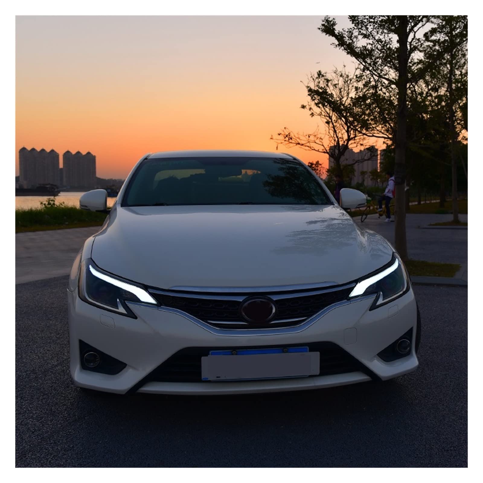 Conjunto de faros delanteros compatible con Toyota Mark X Reiz 2013-2019, luz diurna LED, cruce xenón, carretera