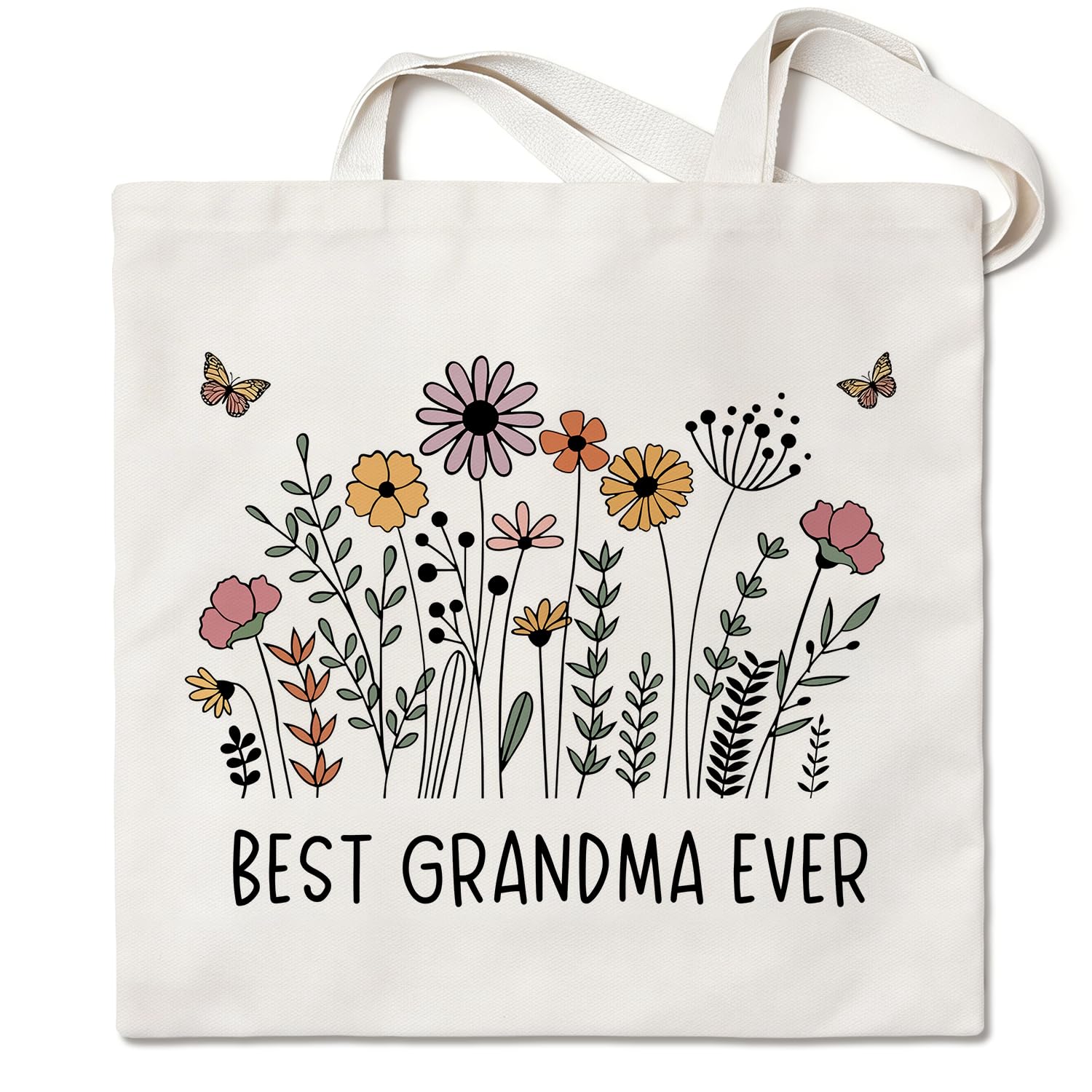 Best Grandma Gift Canvas Tote Bag for Women Large Reusable Shoulder Bag for Shopping Work Travel