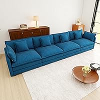 Vista 13 de Sofás seccionales grandes de 115.34" para sala de estar, sofá de pana color camel de asiento profundo de 3 plazas en forma de L, sofá seccional