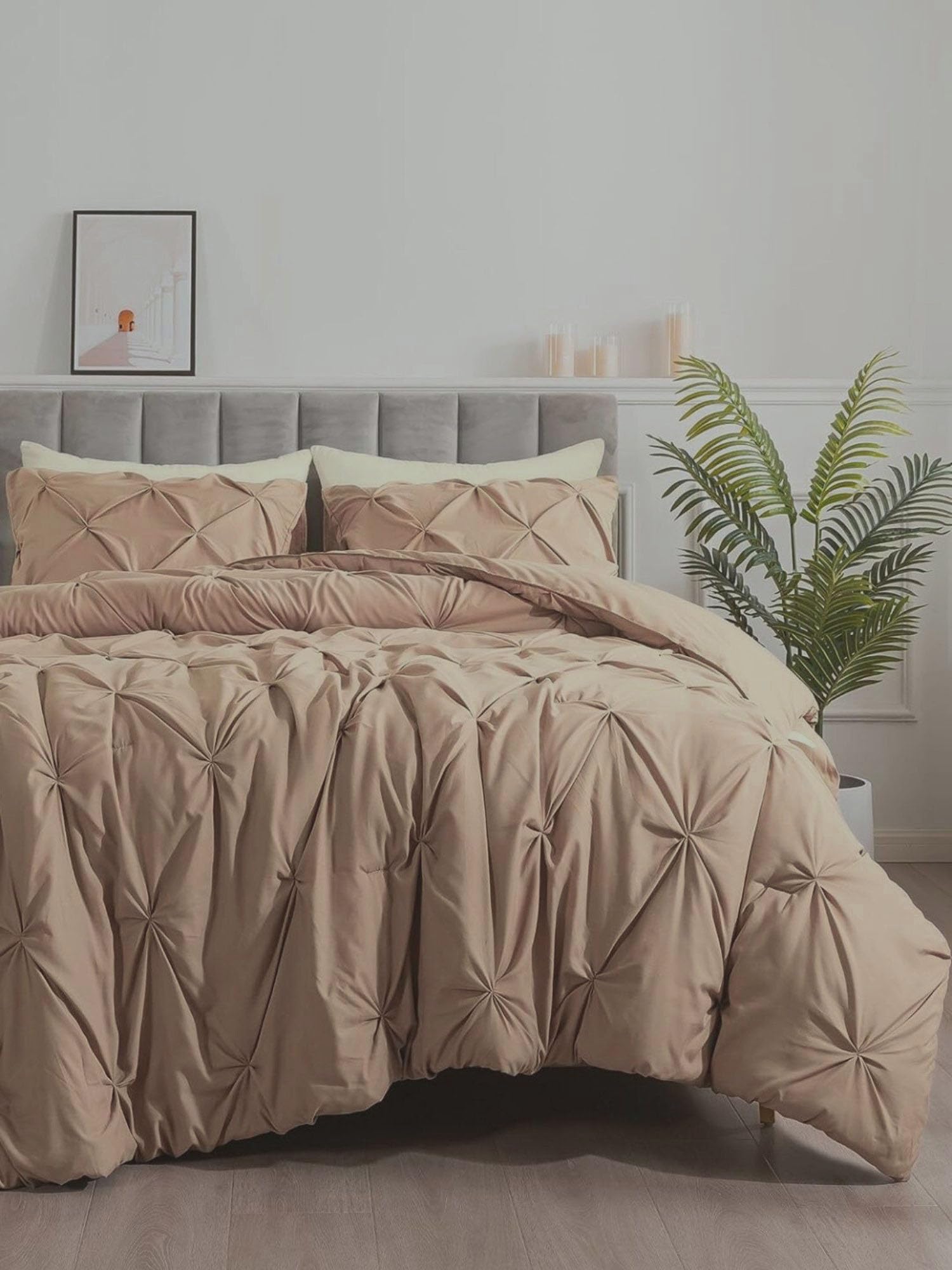 Pinch Pleat Sand Cold-Weather Comforter King Size with 2 Pillow Covers-image-28