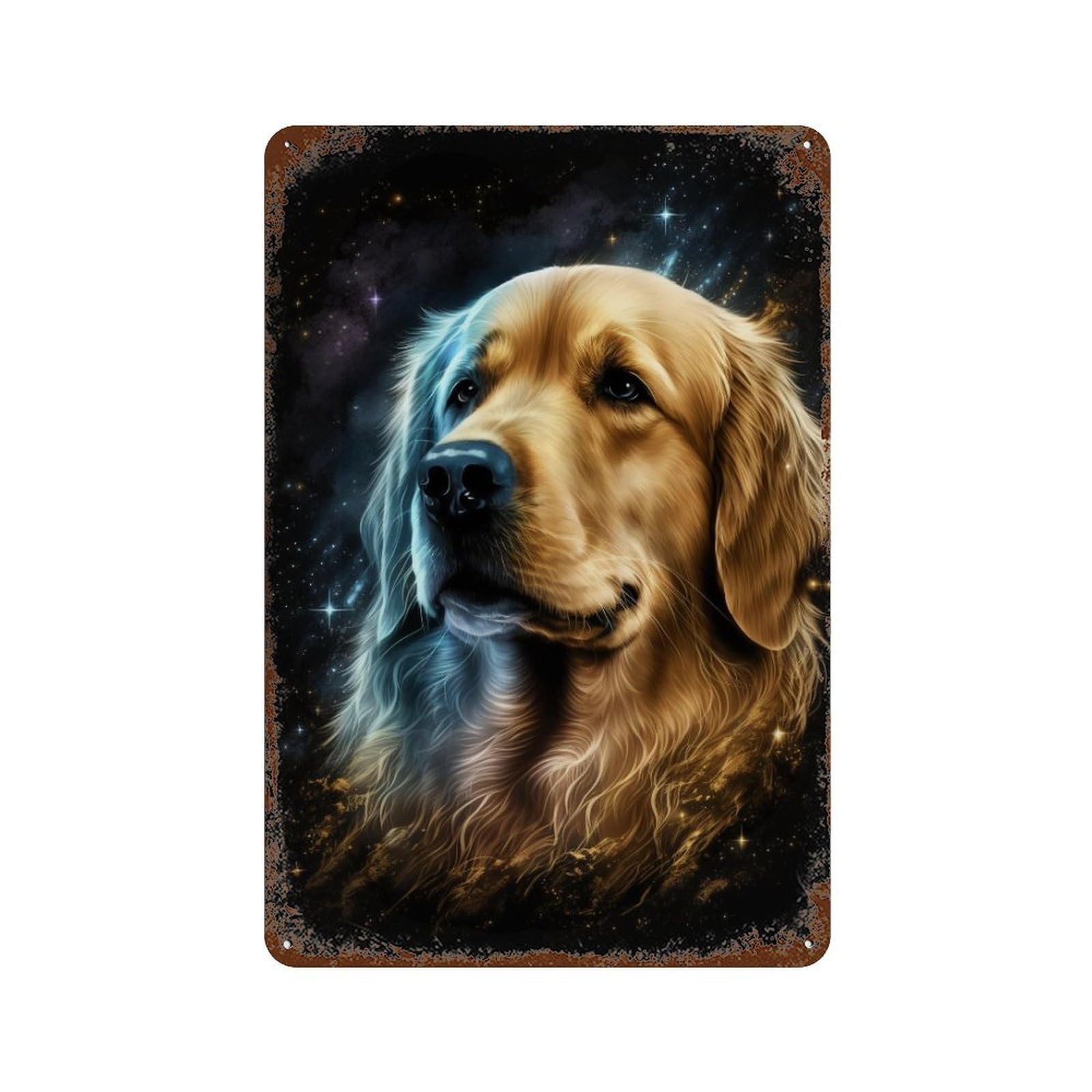Golden Retriever Galaxy Art Print-1 Vintage Rust Metal Sign 11.8"x7.9", Shabby Chic Decor for Shed, Workshop And Garage Wall Decor