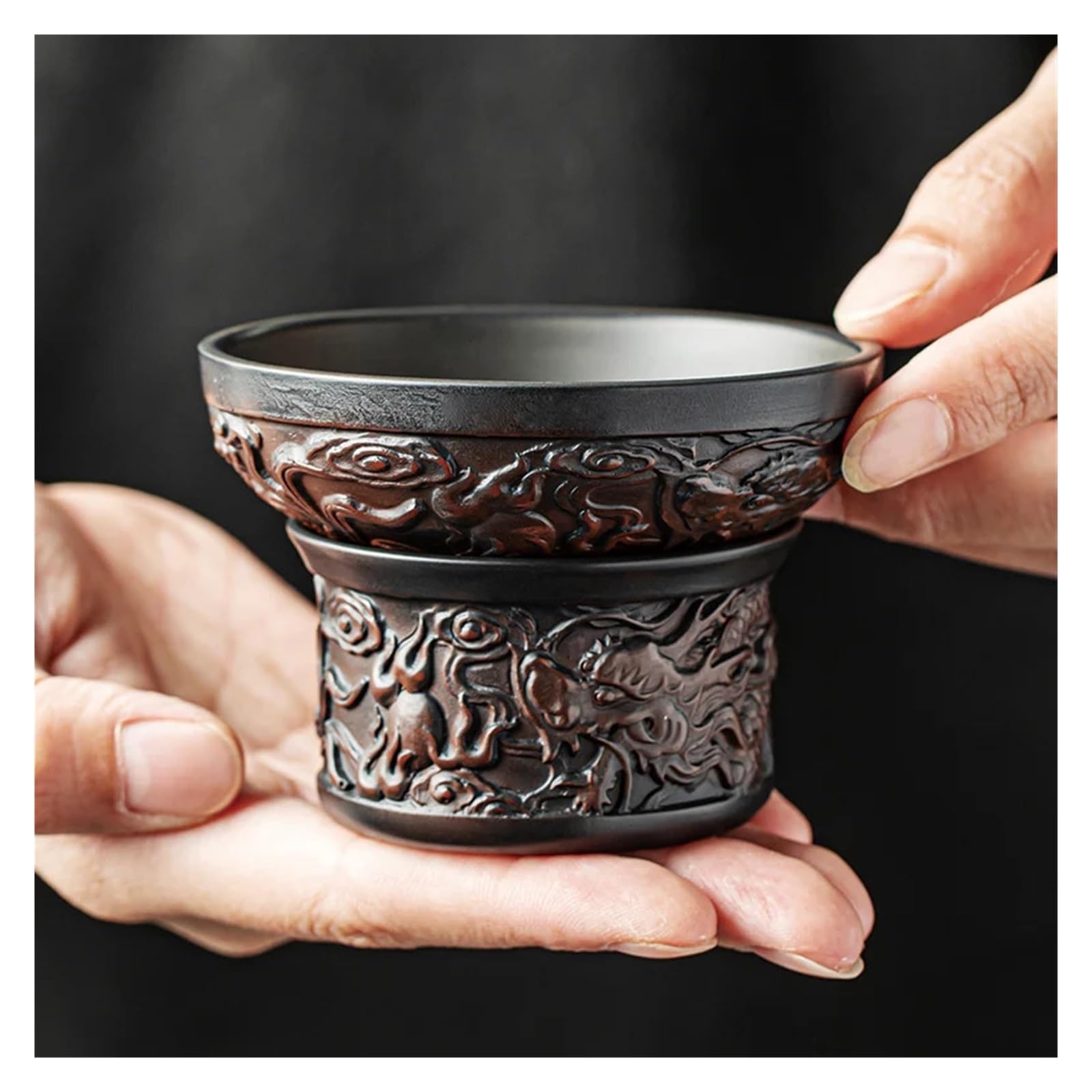 colador cerámica Infusor de té cerámica púrpura, colador, accesorios cocina, juego, filtro, porcelana blanca para Hogar y Oficina(E)