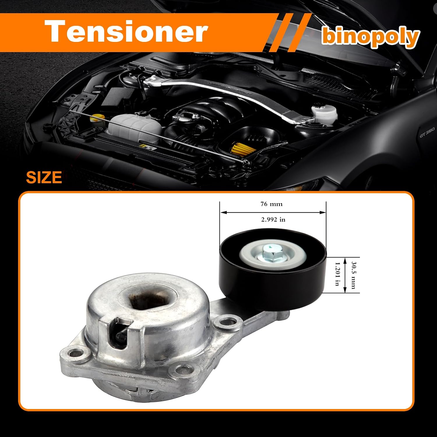 binopoly 89263 Drive Belt Tensioner Assembly With Pulley For 2002-2019 Ford GT/E Series Van Explorer Lobo E450 F450 Lincoln Aviator Mark LT Navigator Mercury Mountaineer OE#38274 419-01 1L2Z6B209AA