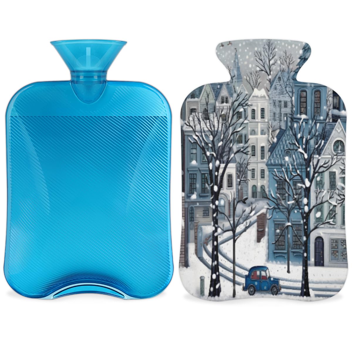 Hot Water Bottle with Soft Cover,2L Mystical City Hot Water Bag for Hot and Cold Compress, Hand Feet Warmer, Artistic City Rubber Hot or Cold Water Bottle Halloween Christmas Decorations