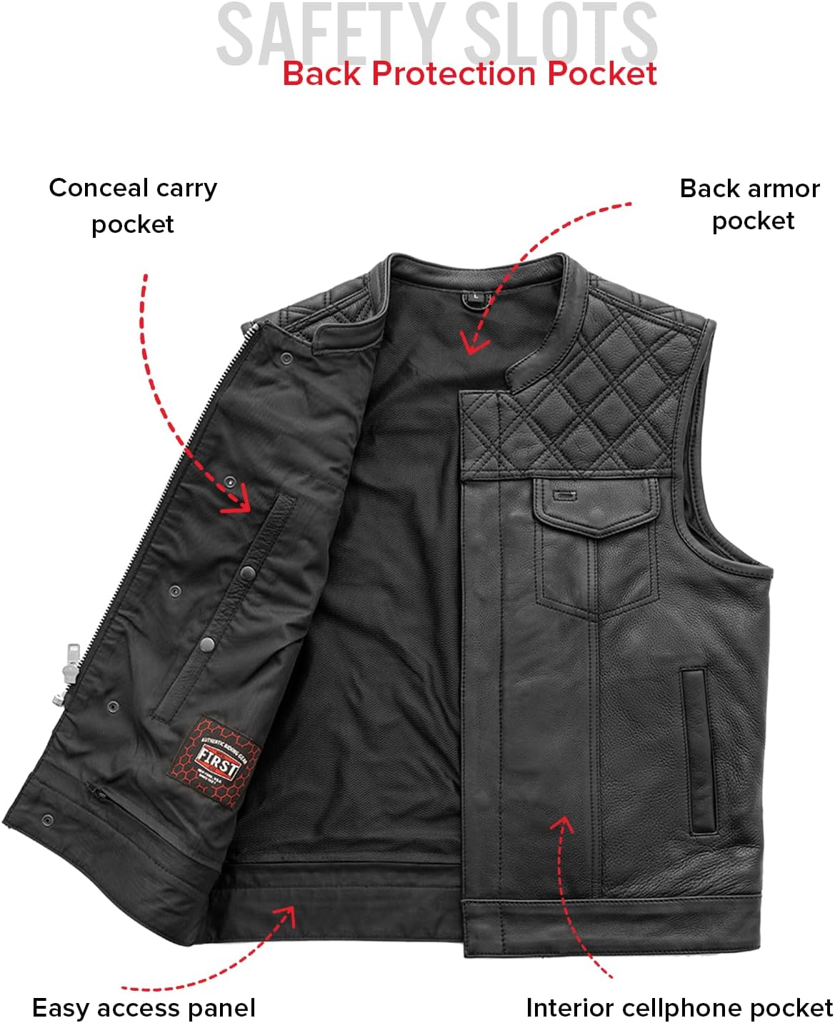First Mfg Co Upside Leather Motorcycle Vest for Men Riding Club Biker Men Vest, Snap And Zip Closure