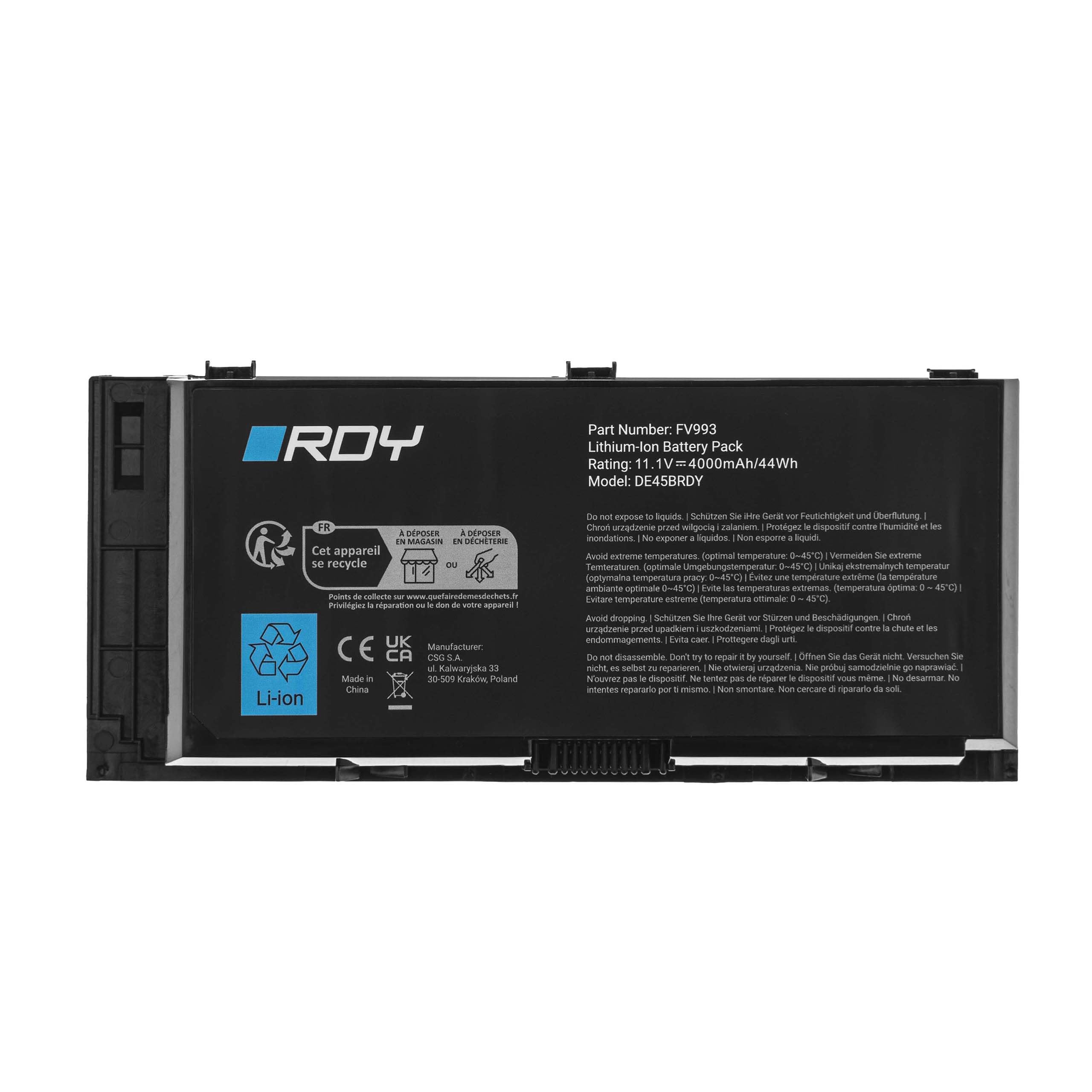RDY Batteria Notebook FV993 FJJ4W PG6RC R7PND RY6WH T3NT1 DWG4P V7M28 FVWT4 per Dell Precision M4600 M4700 M4800 M6600 M6700 M6800 (Capacità: 4000 mAh 11.1V)