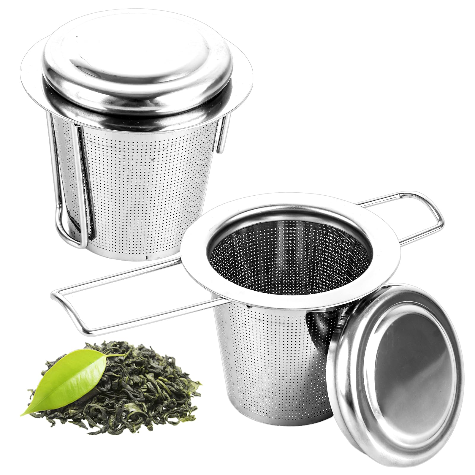 ASelected 2Pcs 304 Stainless Steel Tea Infuser, Fine Mesh Tea Strainer with Lid and Foldable Handle, Tea Filter for Teapots Cups Mugs to Brewing Steeping Loose Tea and Coffee