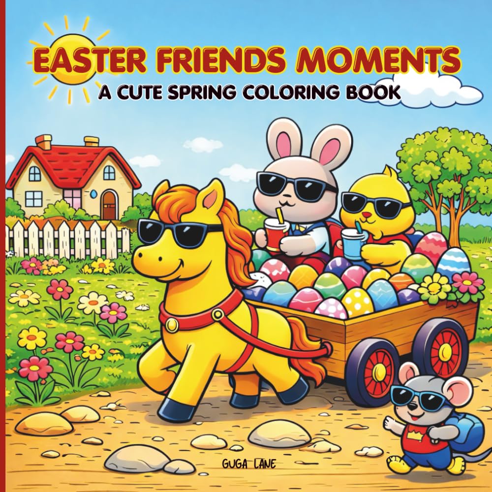 Easter Friends Moments A Cute Spring Coloring Book: For Teens and Adults Featuring Adorable Animals, Cozy Scenes and Gentle Humor