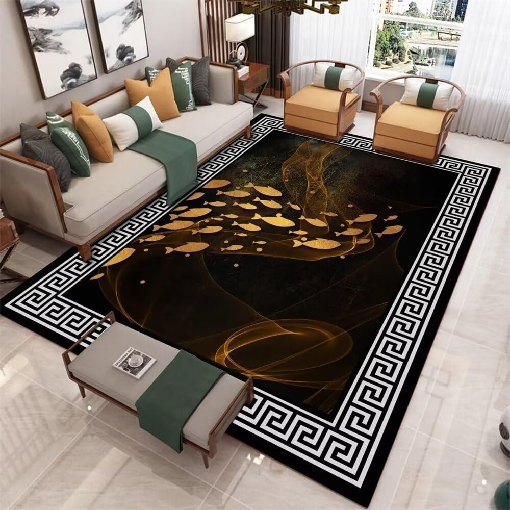 Tapis de fleurs jaunes au design minimaliste noir 100x160cm pour salon et enfant