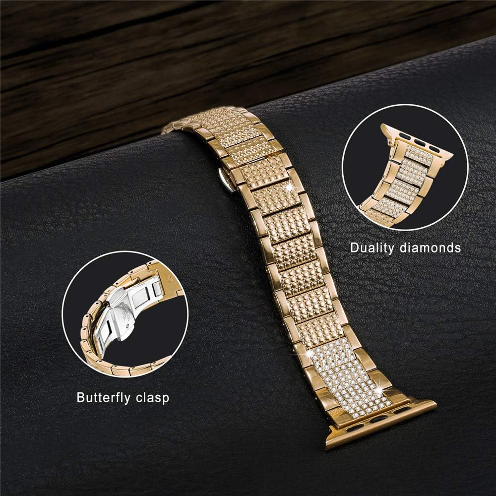 Rhinestone Luxury Diamond Stainless Steel Replacement Bands for Apple Watch 38mm 40mm 41mm 42mm 44mm 45mm 46mm 49mm Ultra 2 Series 11 10 9 8 7 6 5 4 3 2 1 SE