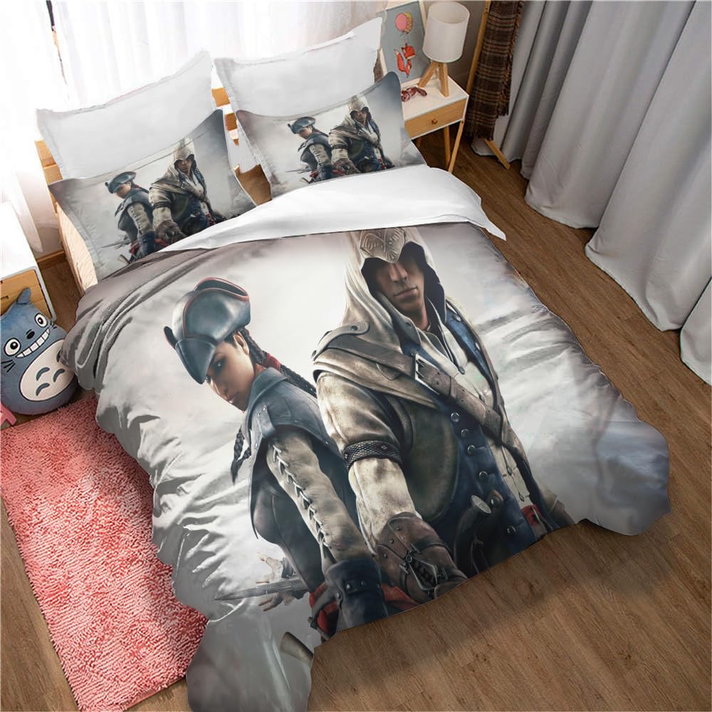 Ste-X Assassin's Creed Duvet Cover Set Red Blue Includes 2 Pillowcases (200x200cm(Double),Assassin's Creed 03)