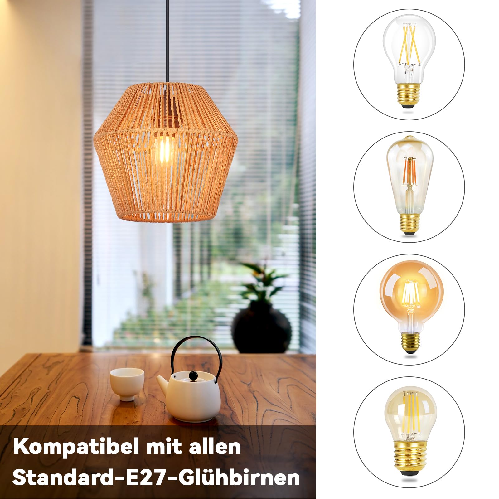 GBLY Lampada a Sospensione Vintage Rattan Lampada a Sospensione: Pranzo