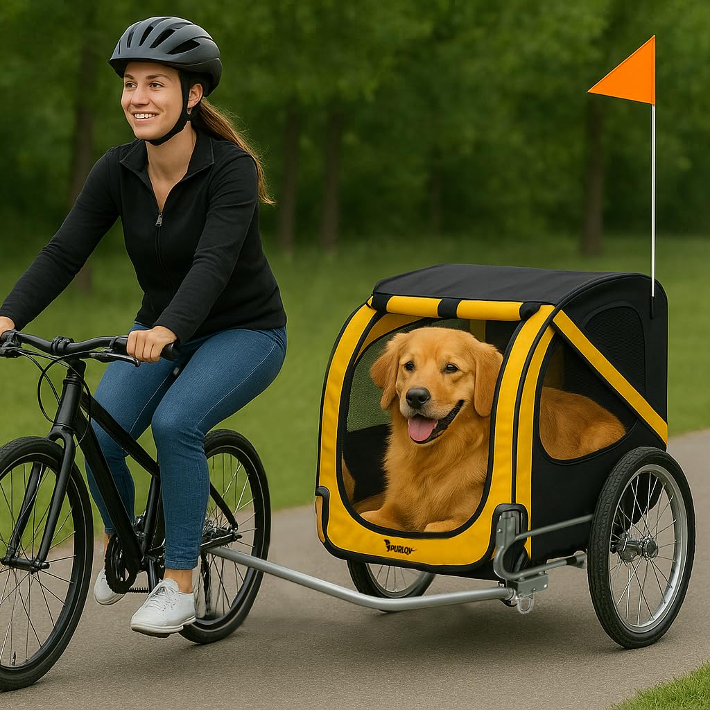 Purlov Remorque de vélo pour chien jusqu'à 40 kg, avec ceinture de sécurité, moustiquaire, housse de pluie, pneus 20" et cadre en acier