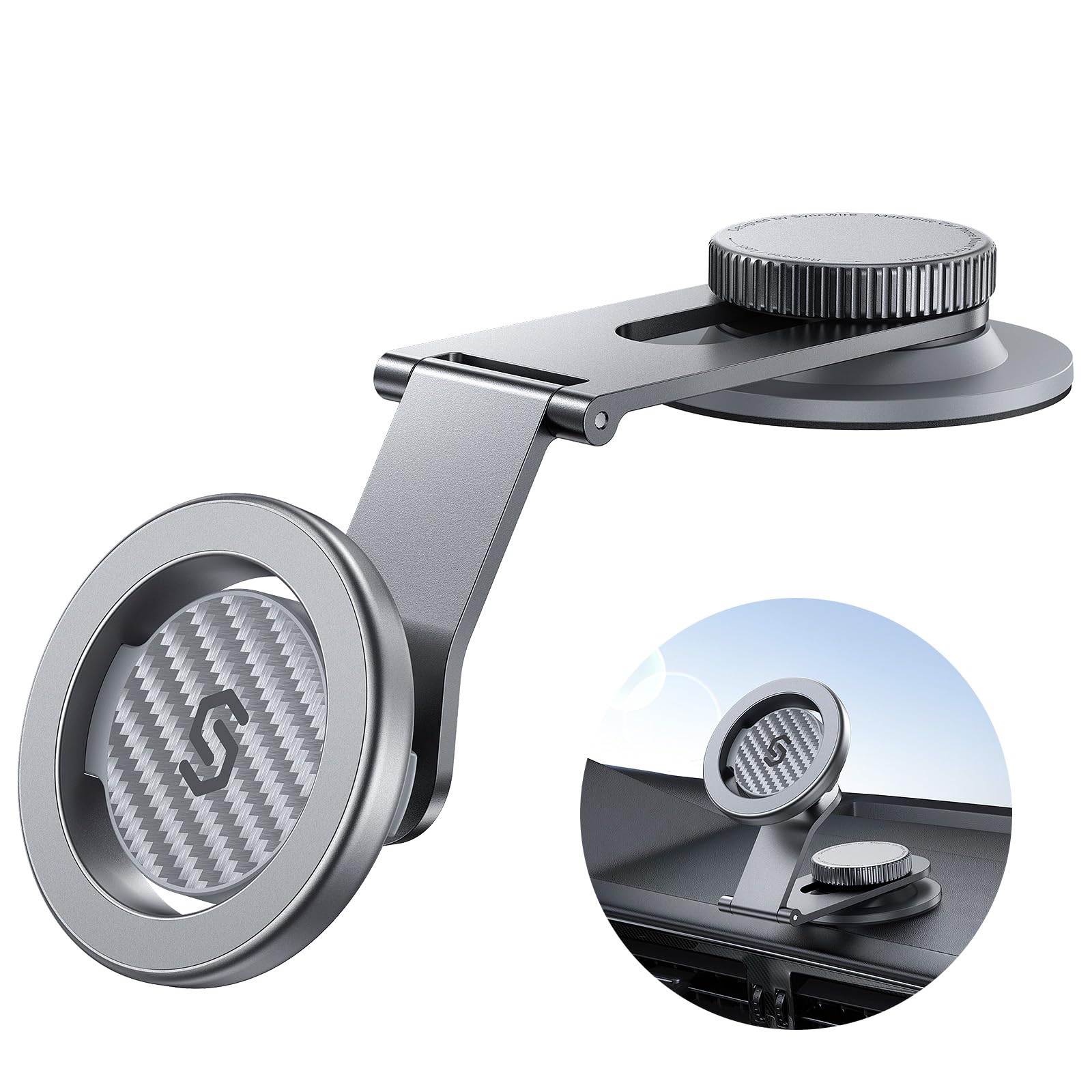 SYNCWIRE Fits MagSafe Car Mount for Universal Dashboard & Tesla Screen,Kevlar Silver Magnetic Phone Holder for Car,Super Stable Magnetic Car Phone