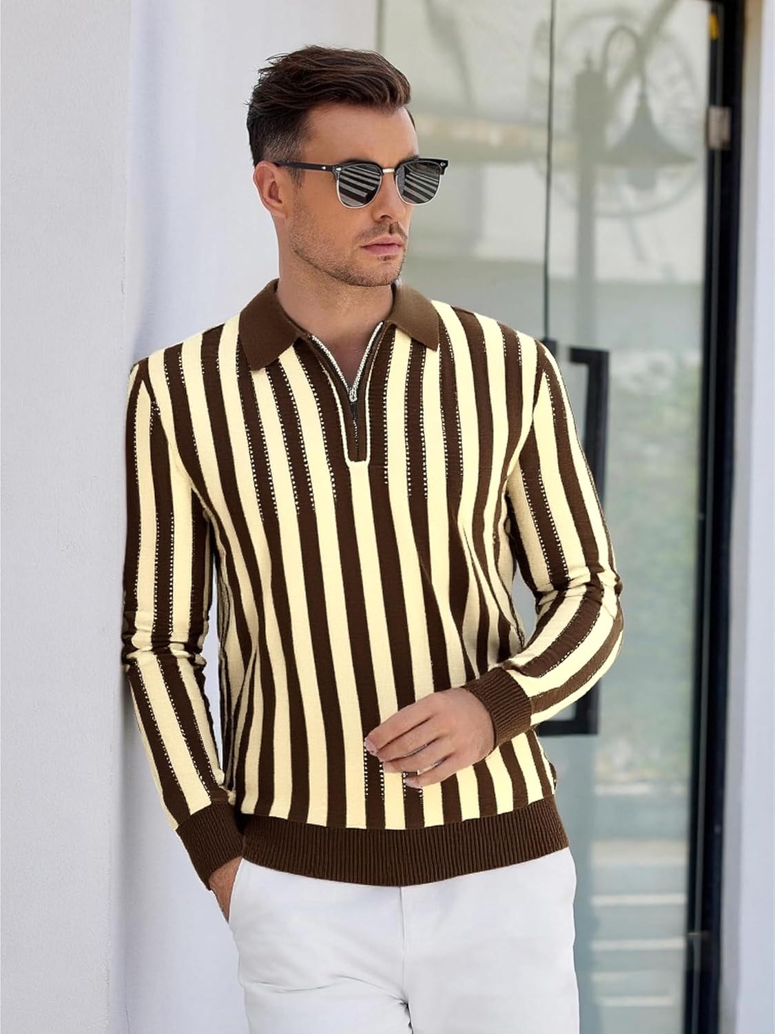 Alex Vando Mens Knit Polo Shirts Long Sleeve Sweater Casual Fashion Classic Button Down Polo Shirts - Image 3