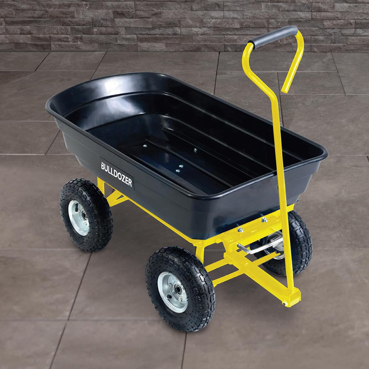 Bulldozer PRO 200kg Load Capacity Garden Dump Trolley Cart Heavy Duty, Polyethylene Tub, 75 Litre Loading Capacity, Pneumatic Tyres, Easy Tip Tray, Soft Grip Handles, Independent Axels (95x52cm)