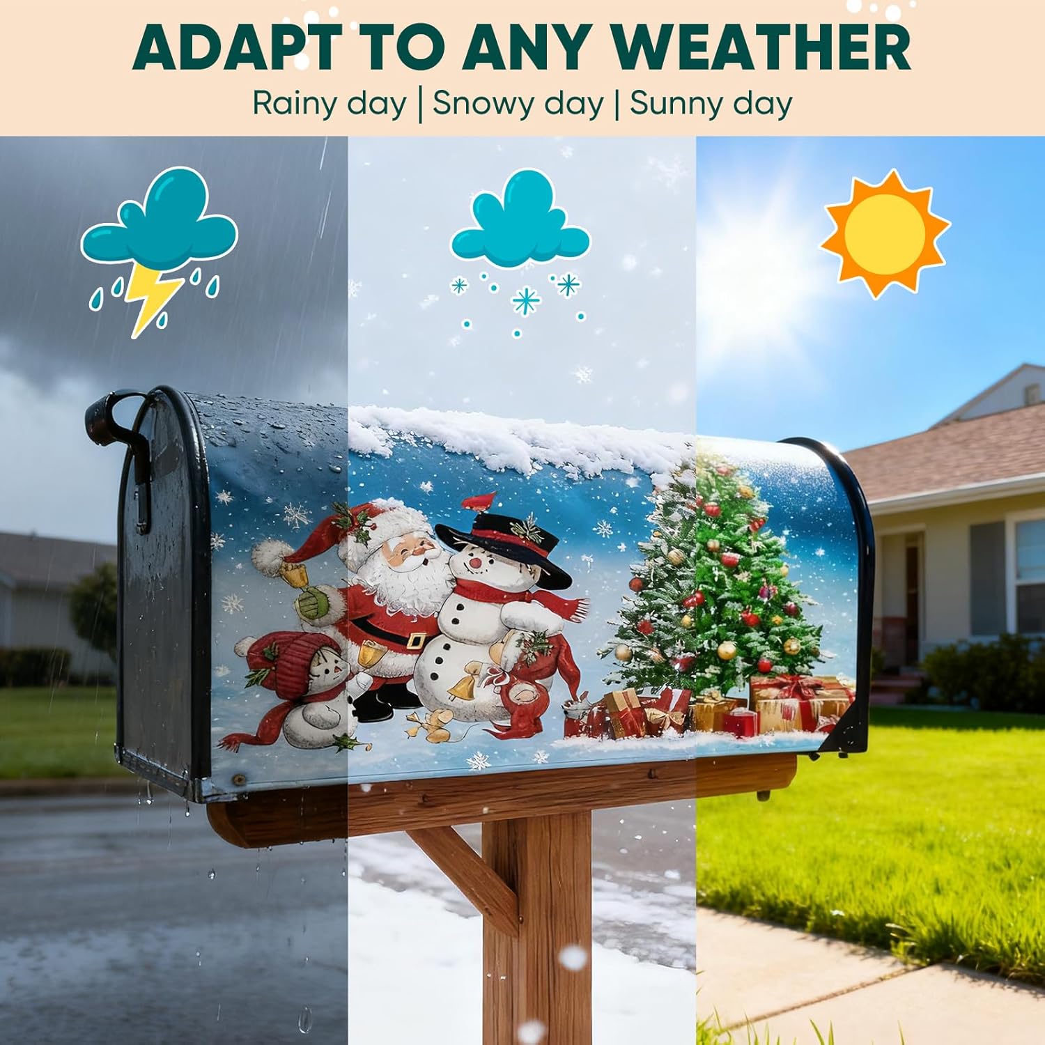 Mailbox Covers Magnetic Standard Size 21x18 in, Weatherproof Mailbox Wraps Post Letter Box Cover with Blue Winter Christmas Snowman Design, Festive Garden Outdoor Decor