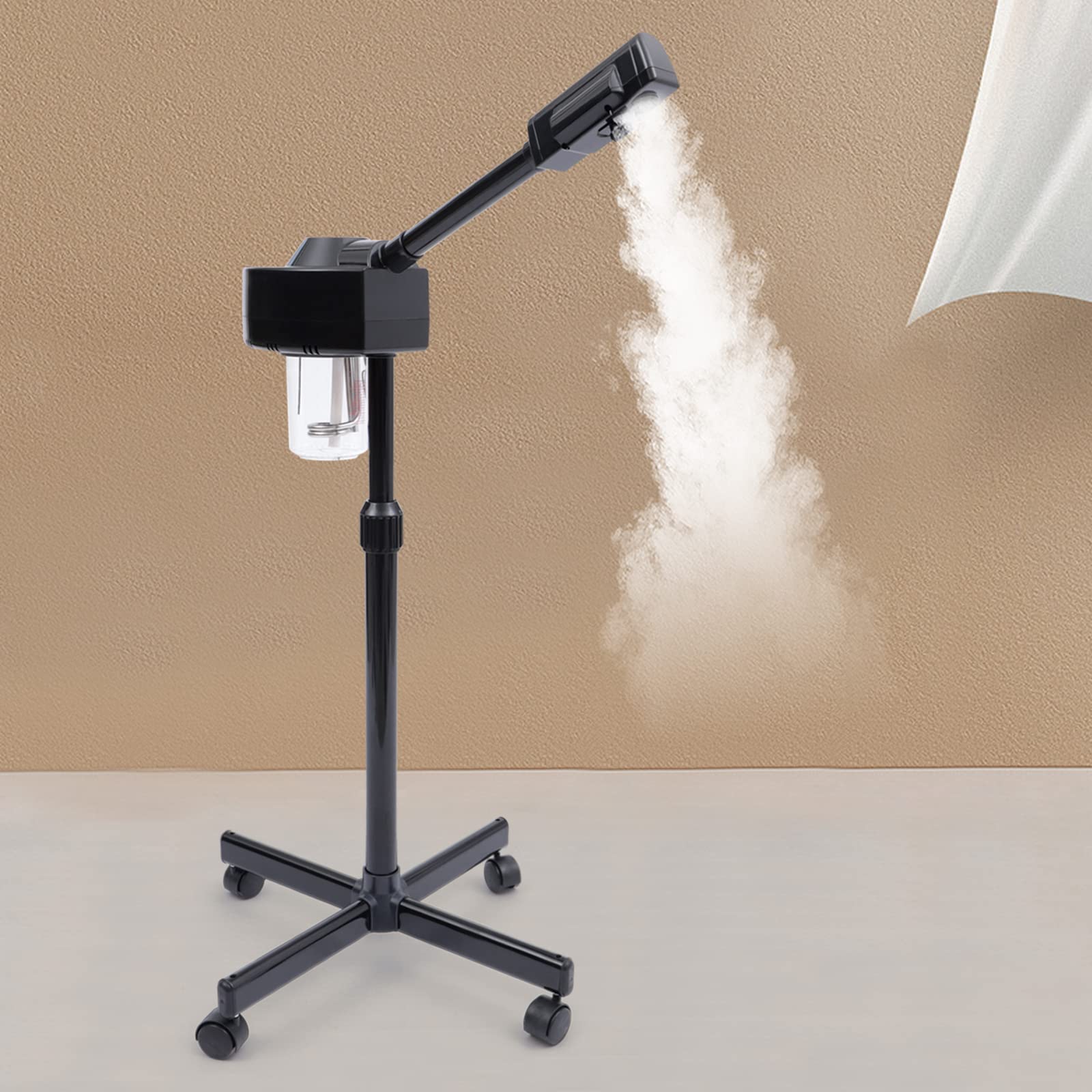 Evaporatore viso con o, vaporizzatore viso per sauna facciale, timer per studio cosmetico, con schermo LCD, ugello girevole a 360°, 600 ml, 750 W, nero