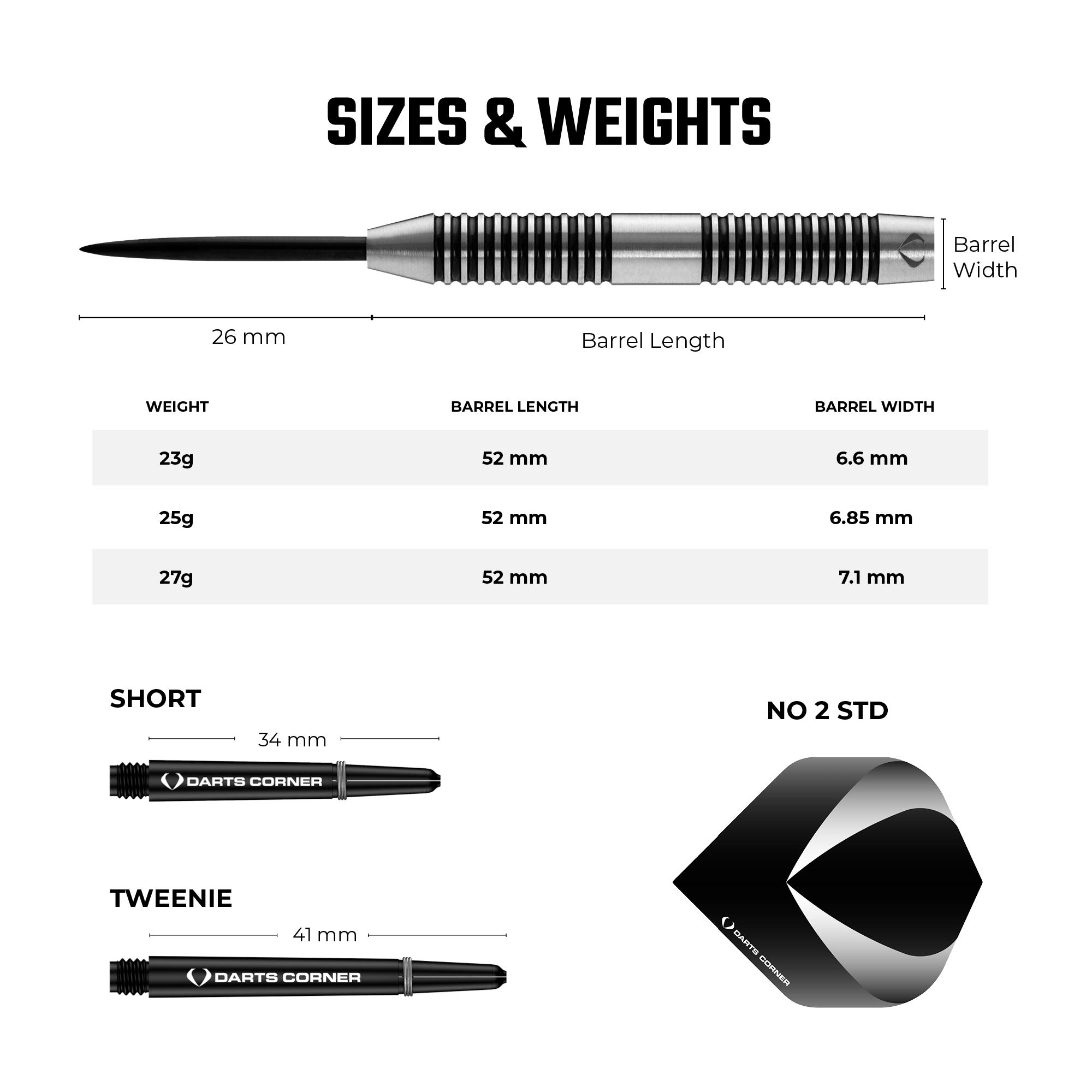 Darts Corner Warfare Freccette | M5 | Set di freccette con punta in acciaio standard e personalizzato, anello nero, 23 g, 25 g, 27 g