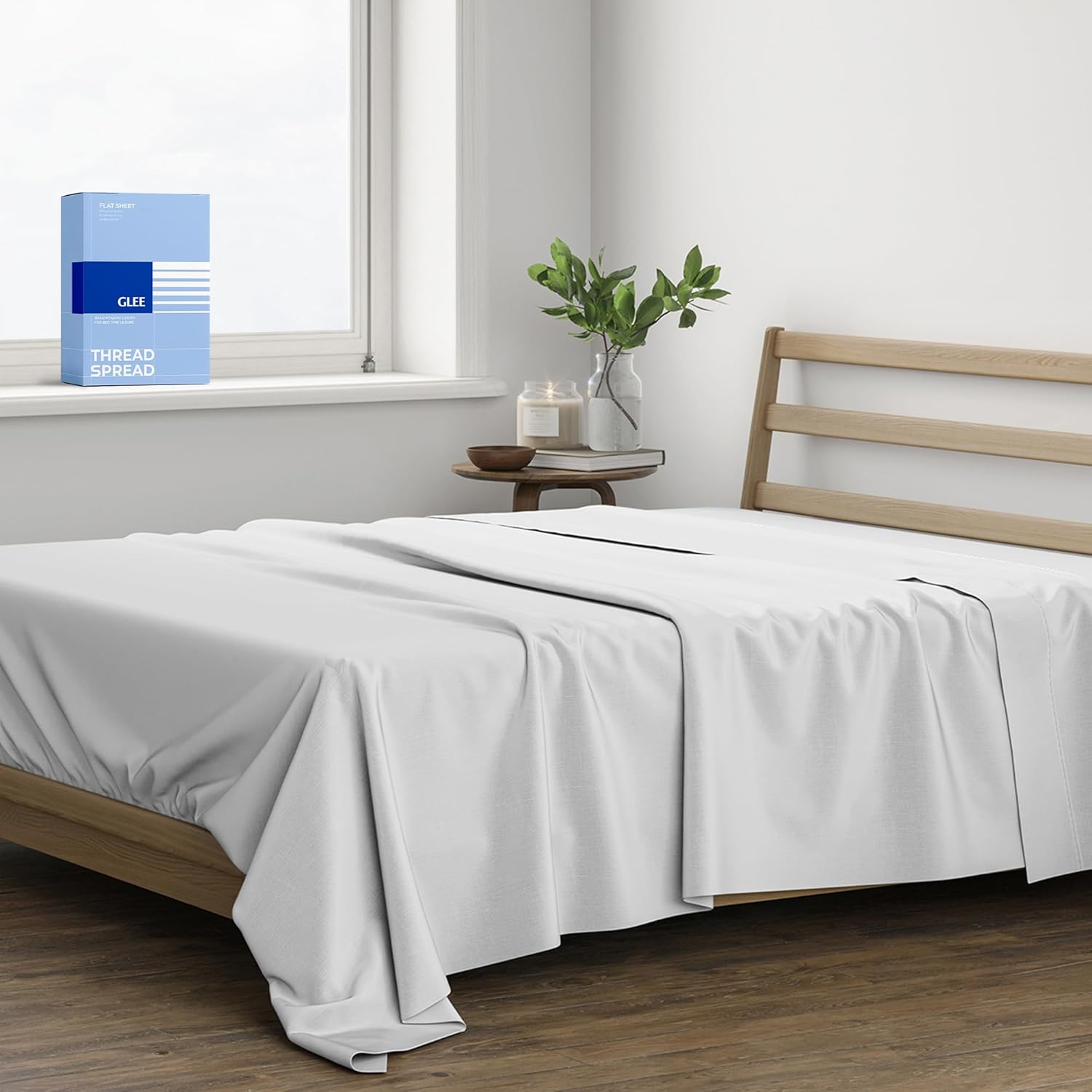 Thread Spread 100% Cotton Queen Flat Sheet Only - 400 Series Glee Collection Queen Flat Sheet (1 PC, White), Silky Soft, Breathable, Cooling, Sateen, Hotel Top Sheets for Hot Sleepers