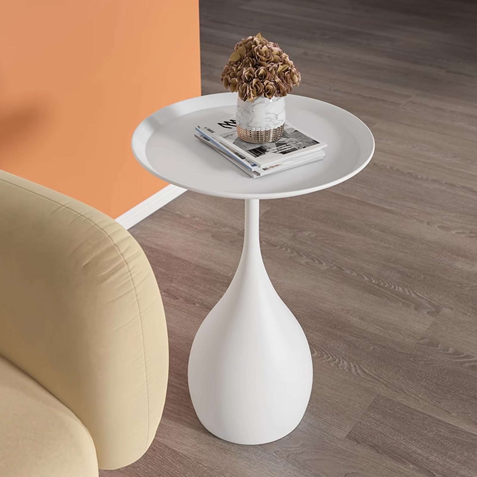 Fortschrittlicher weißer minimalistischer Luxus-Beistelltisch für Schlafzimmer und Wohnzimmer, Kleiner Couchtisch, Nachttisch, Sofa- Beistelltisch