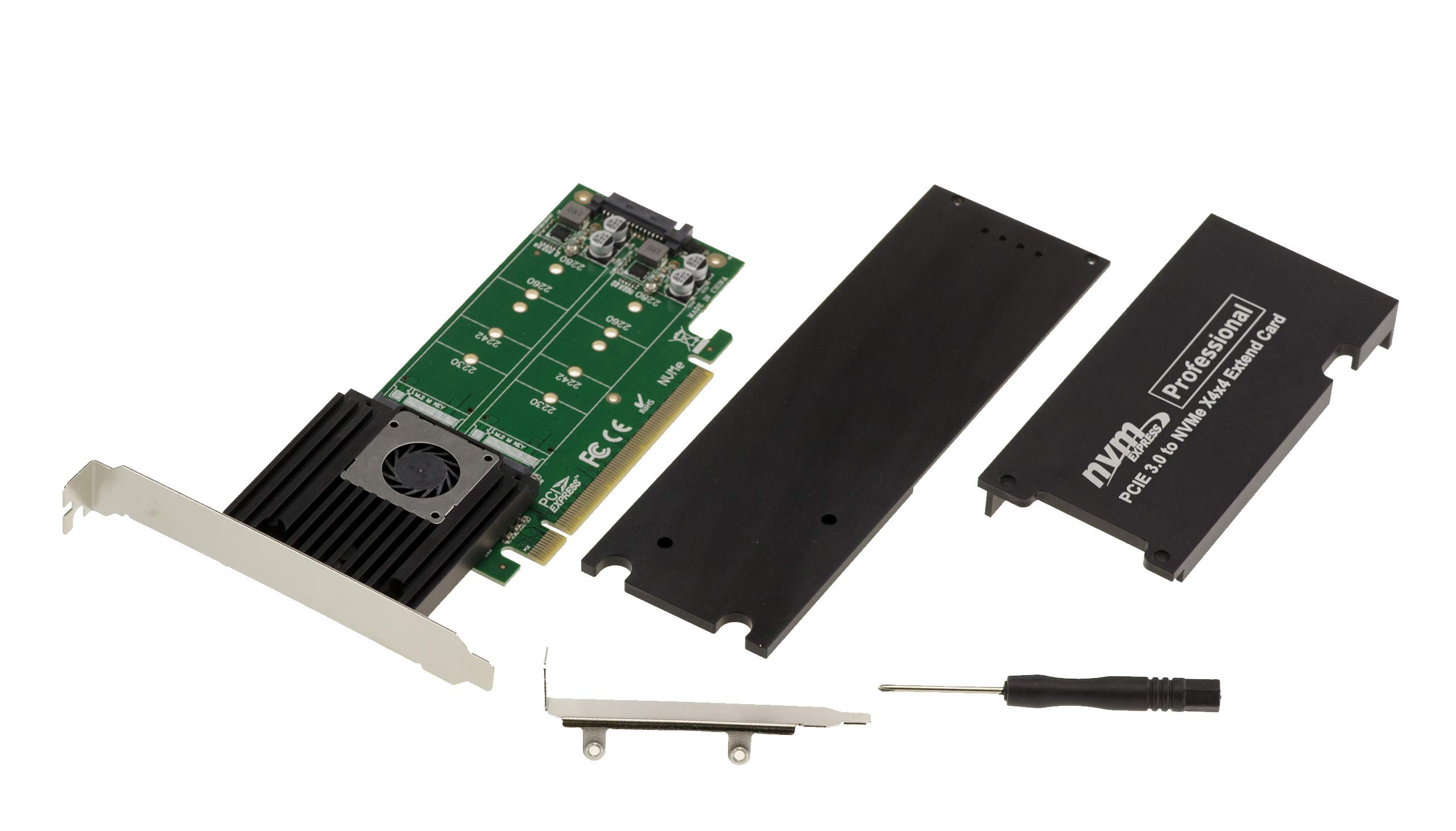 KALEA-INFORMATIQUE Tarjeta controladora M2 PCIe 3.0 x16 para 4 Unidades SSD M.2 NVMe M Key. Perfil Alto y bajo. Conjunto de Chips ASM2824.