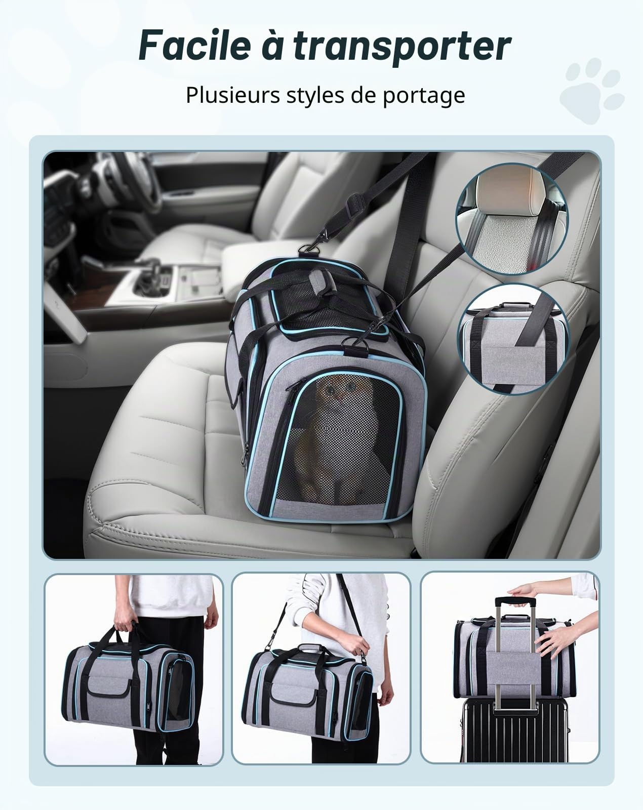 Petcozife Sac de Transport Extensible pour Chat/Chien, Caisse Transport Chat Pliable - 47x29x29cm Sac de Transport pour Animaux jusqu'à 5,5 kg