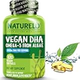 NATURELO Vegan DHA - Omega 3 Oil from Algae - Supplement for Brain, Heart, Joint, Eye Health - Provides Essential Fatty Acids for Women Men and Kids - Complements Prenatal Vitamins - 120 Softgels