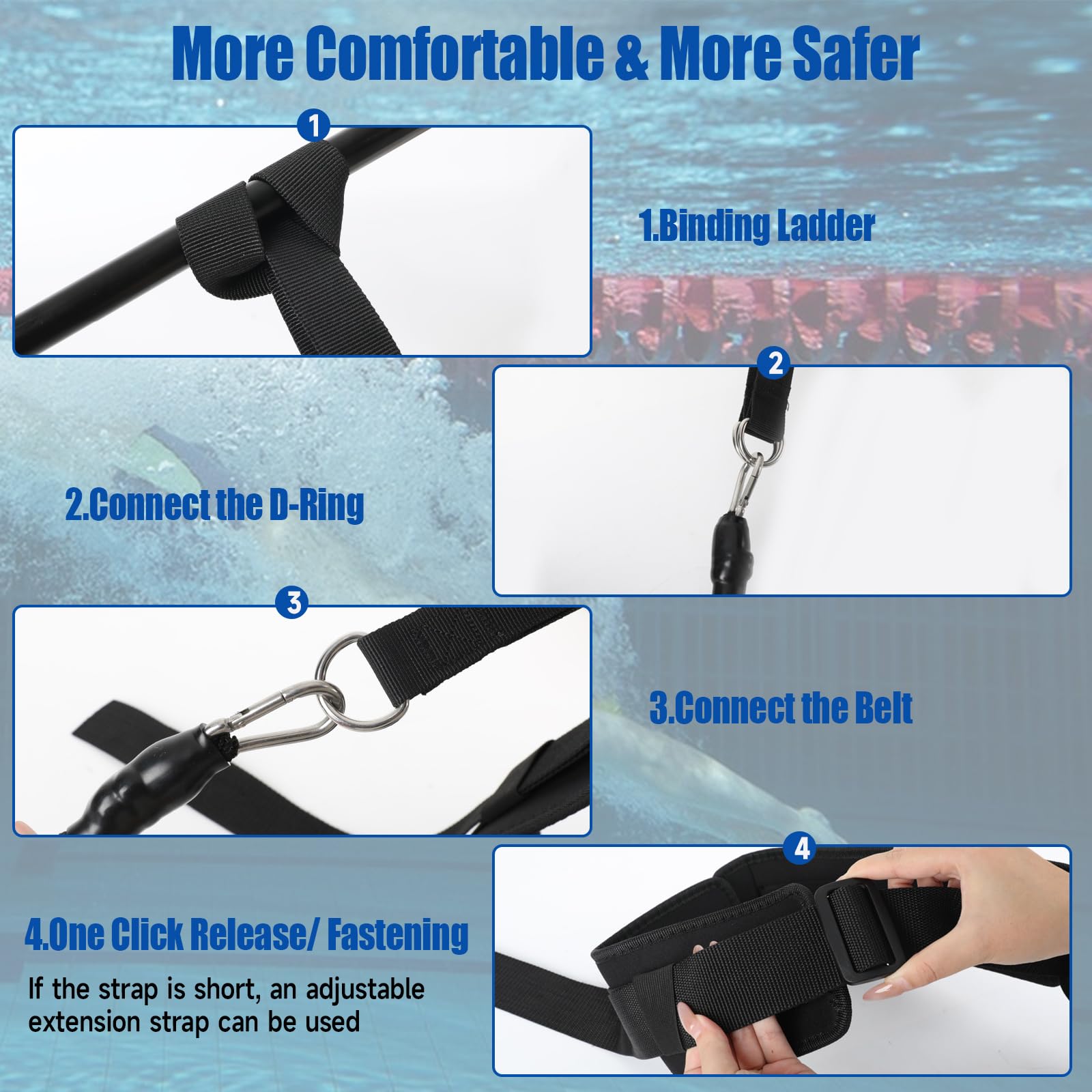 Ceinture d'entraînement de natation de 2,5 à 7,5 m, sangles élastiques de natation avec ceinture réglable et harnais stationnaire, aides à la natation pour adultes et enfants