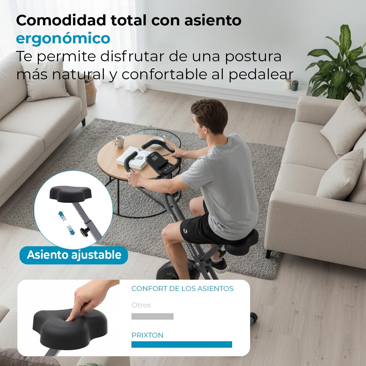 PRIXTON Bicicleta Estática Plegable Bike Fit BF150, Bicicleta de ejercicio Fitness, Resistencia magnética 1,5kg, Pulsómetro, 8 niveles, Ruedas de transporte, Manillar y Sillín Regulable, Soporte móvil